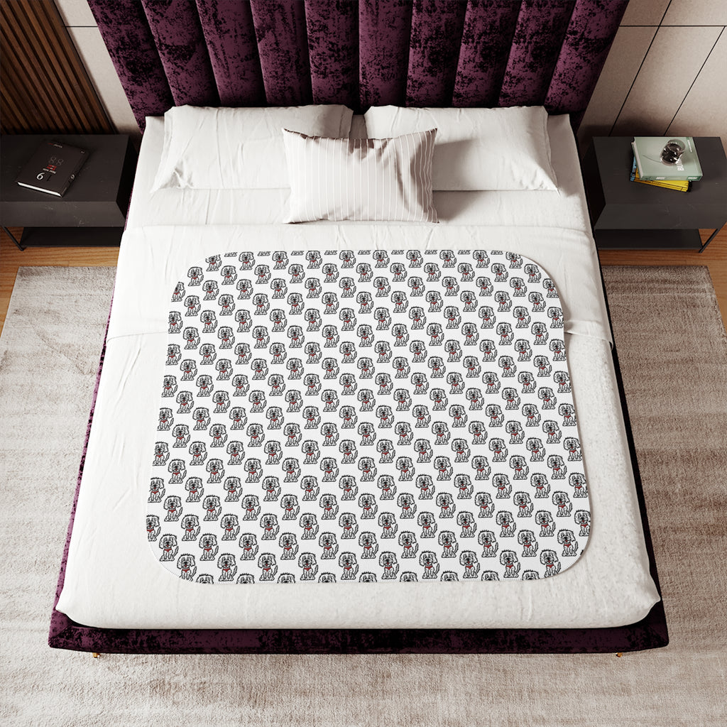 Hand-Drawn Cute Dog Pattern Sherpa Blanket | Dog Print Cozy Throw