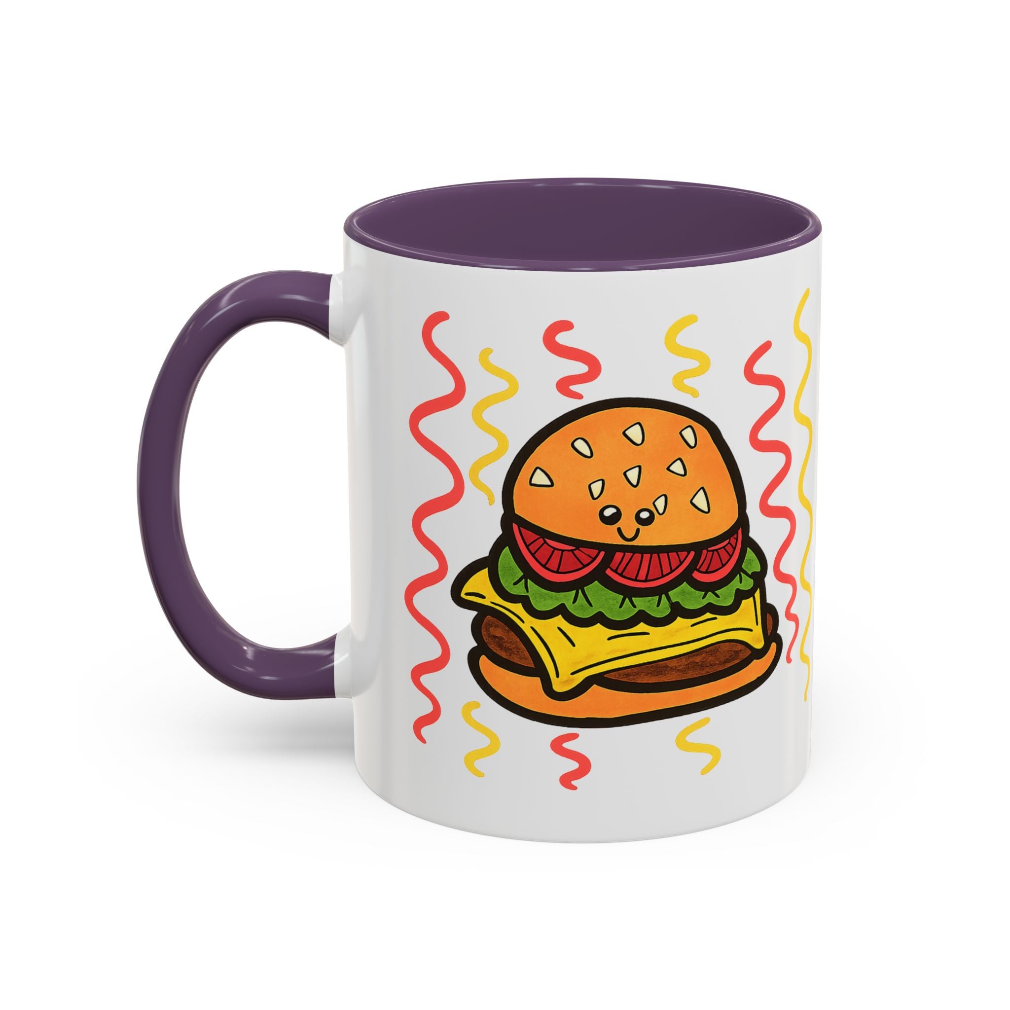 Hand-Drawn Cute Cheeseburger Cartoon Mug | Accent Coffee Mug 11oz 15oz