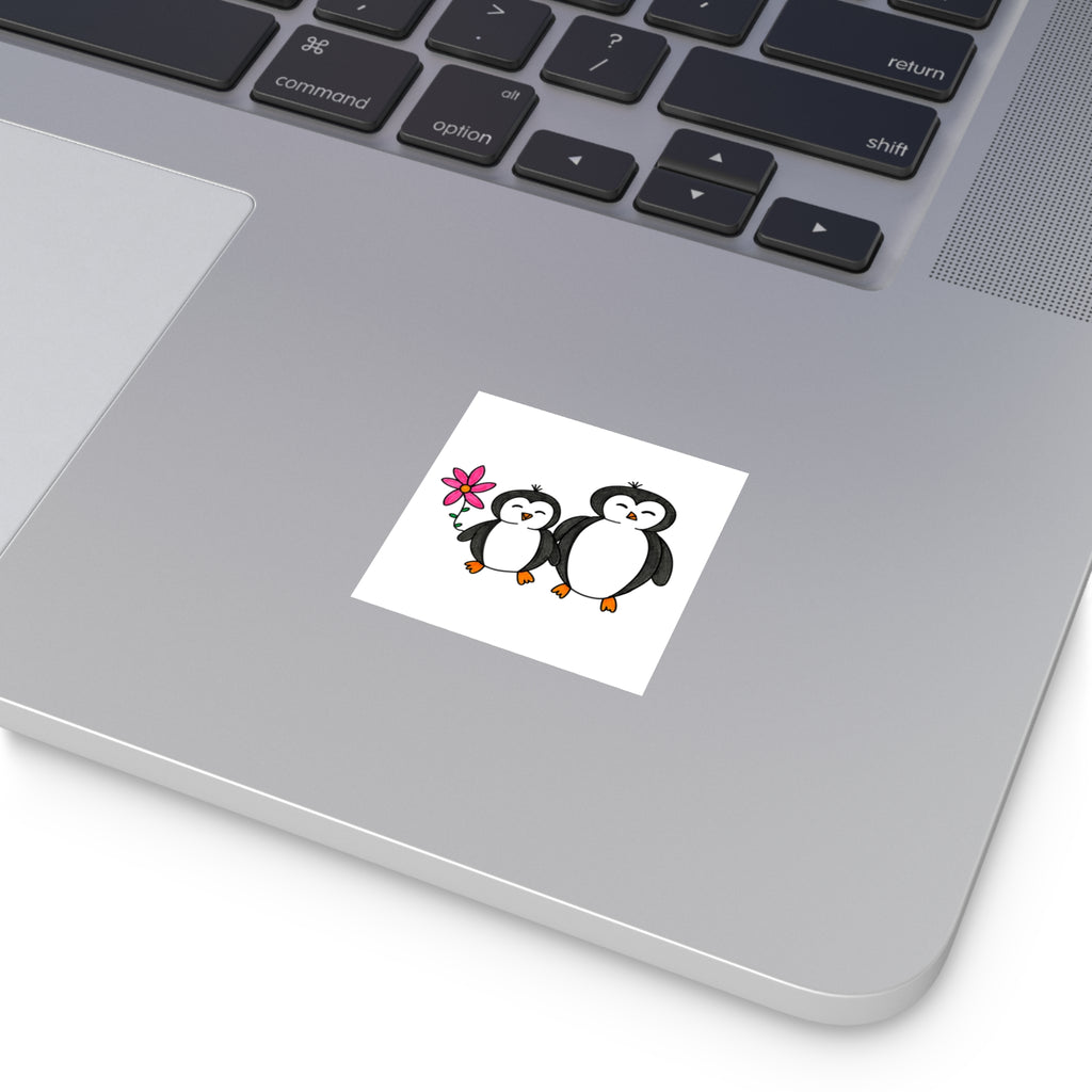 Cute Penguin Sticker, Hand Drawn Penguin Family Sticker, Whimsical Animal Vinyl Sticker, Cute Pink Penguin Decal