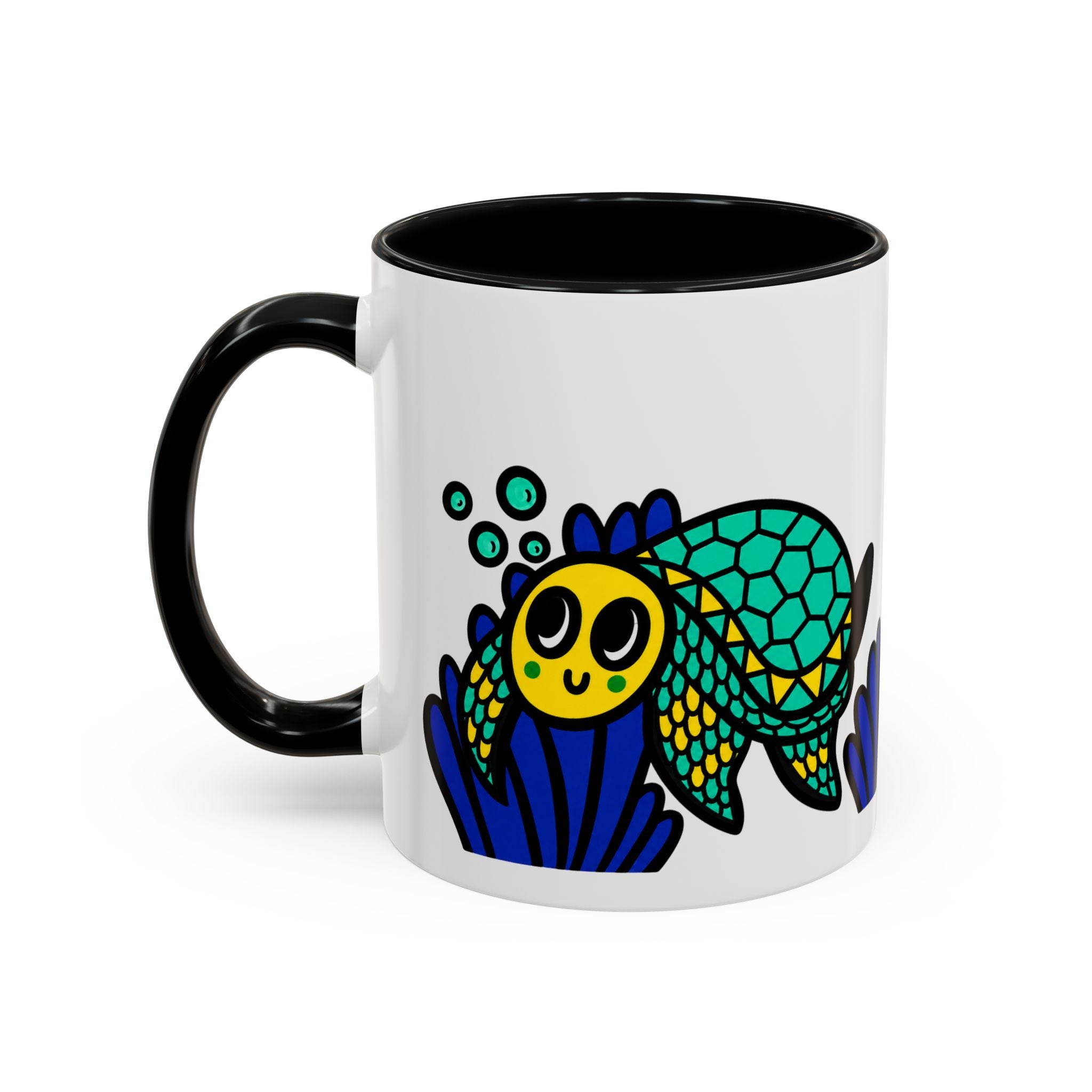 Hand-Drawn Undersea Turtle Coral Accent Mug | 11oz or 15oz