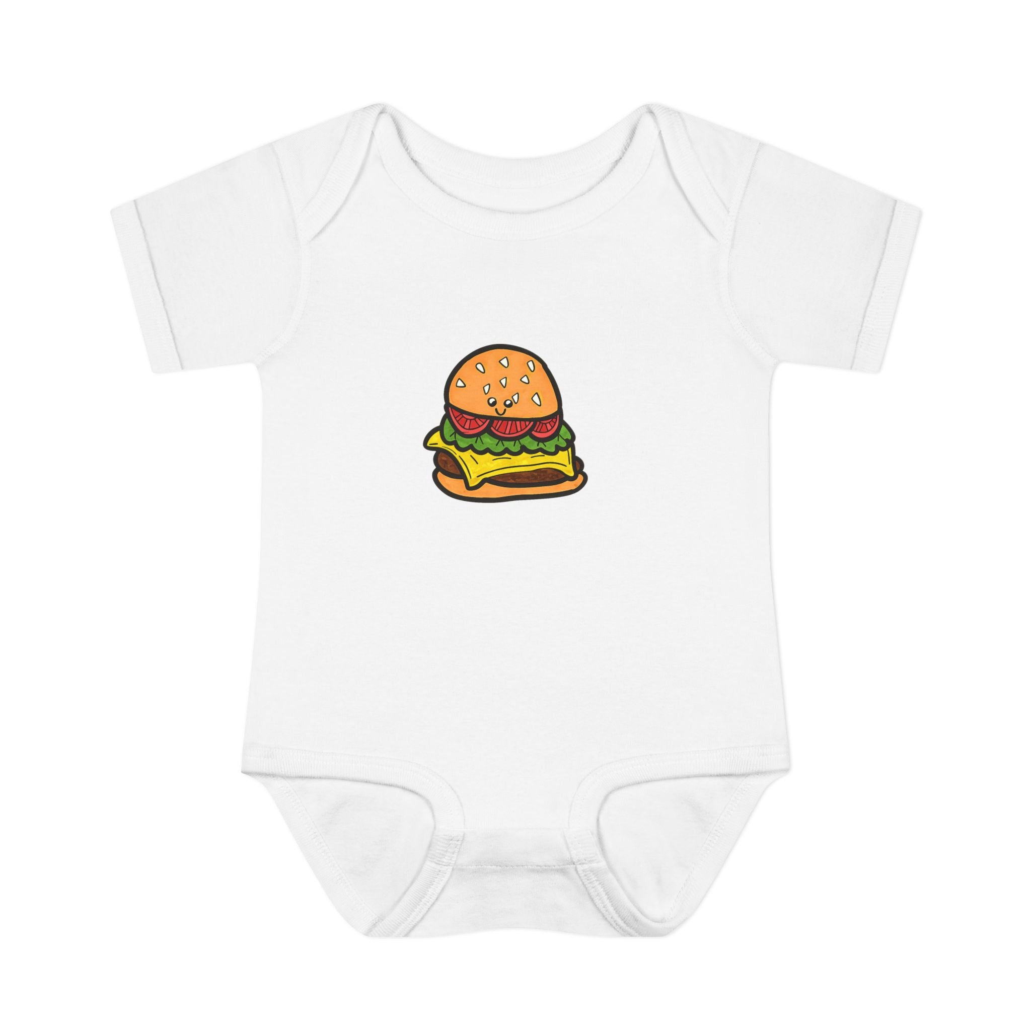 Hand-Drawn Cute Cheeseburger Illustration Infant Bodysuit | Baby Burger Graphic