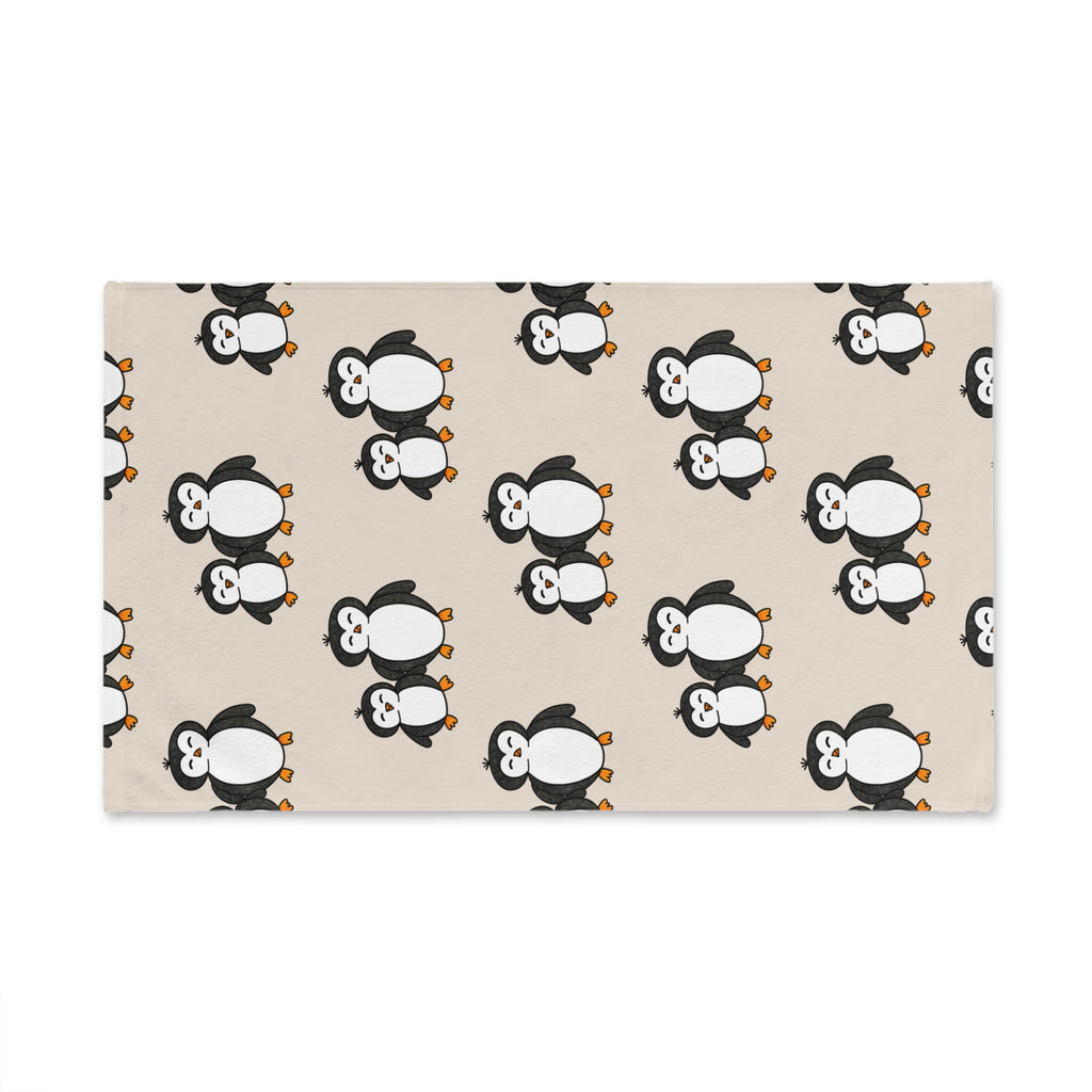 Hand-Drawn Cute Penguin Pattern Hand Towel | Cartoon Penguins Kitchen or Bathroom