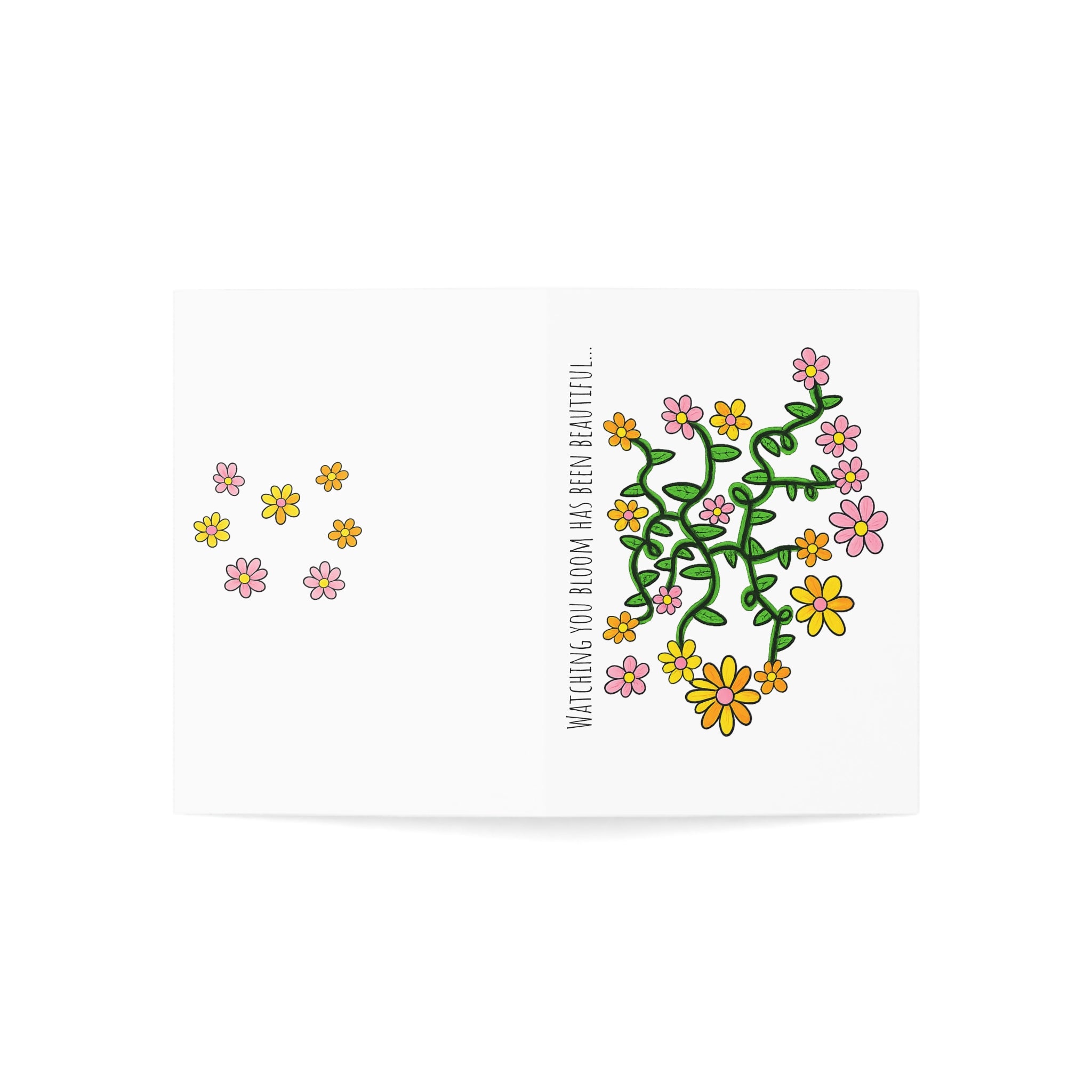 Hand-Drawn Watching You Bloom floral greeting cards | hand-drawn pink orange yellow flowers