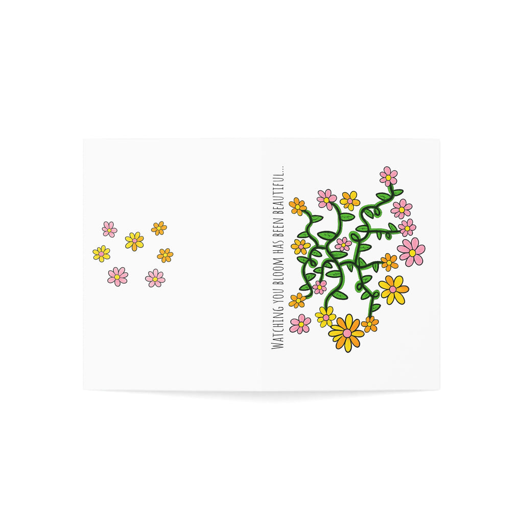 Hand-Drawn Watching You Bloom floral greeting cards | hand-drawn pink orange yellow flowers