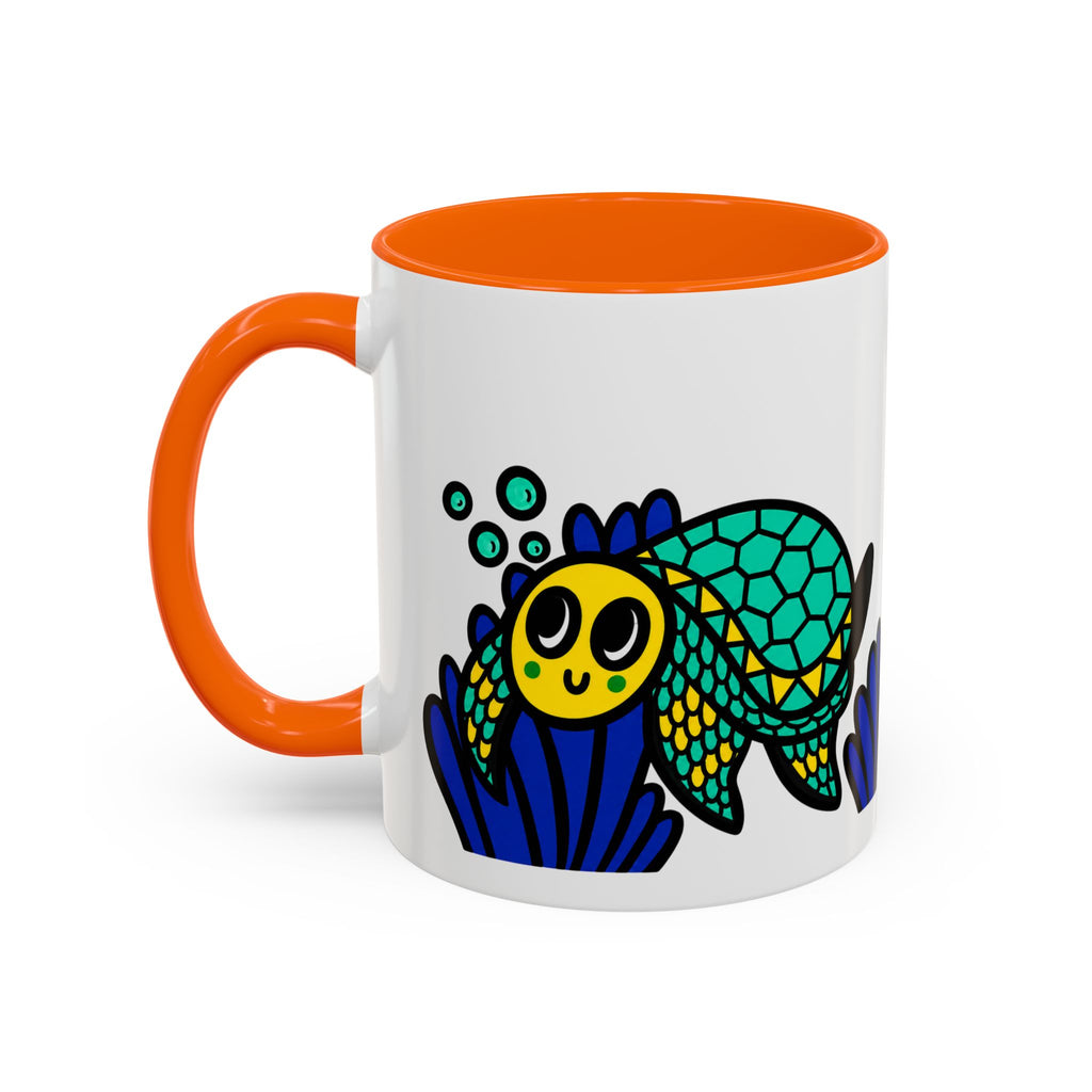 Hand-Drawn Undersea Turtle Coral Accent Mug | 11oz or 15oz