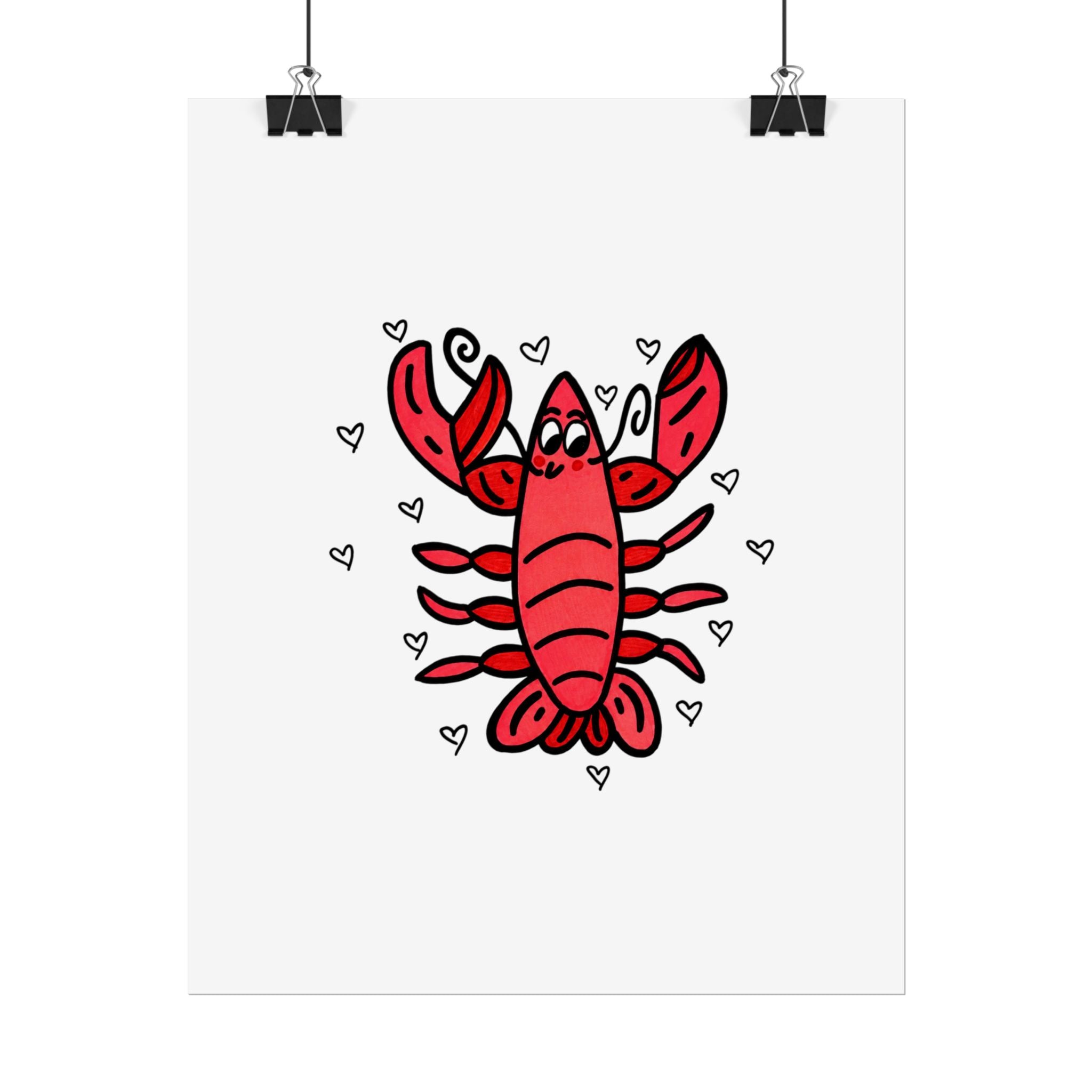 Hand-Drawn Cute Red Lobster Illustration poster | Rolled Poster, Nautical Sea Life Art