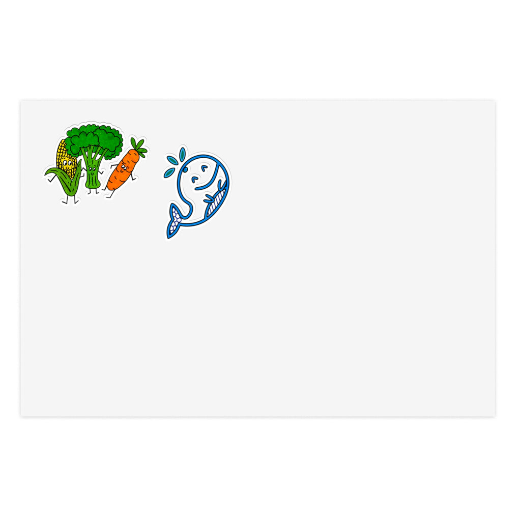 Hand-Drawn Cute Veggie and Whale Characters Sticker Sheet | Broccoli Carrot Corn & Splash Whale Sticker