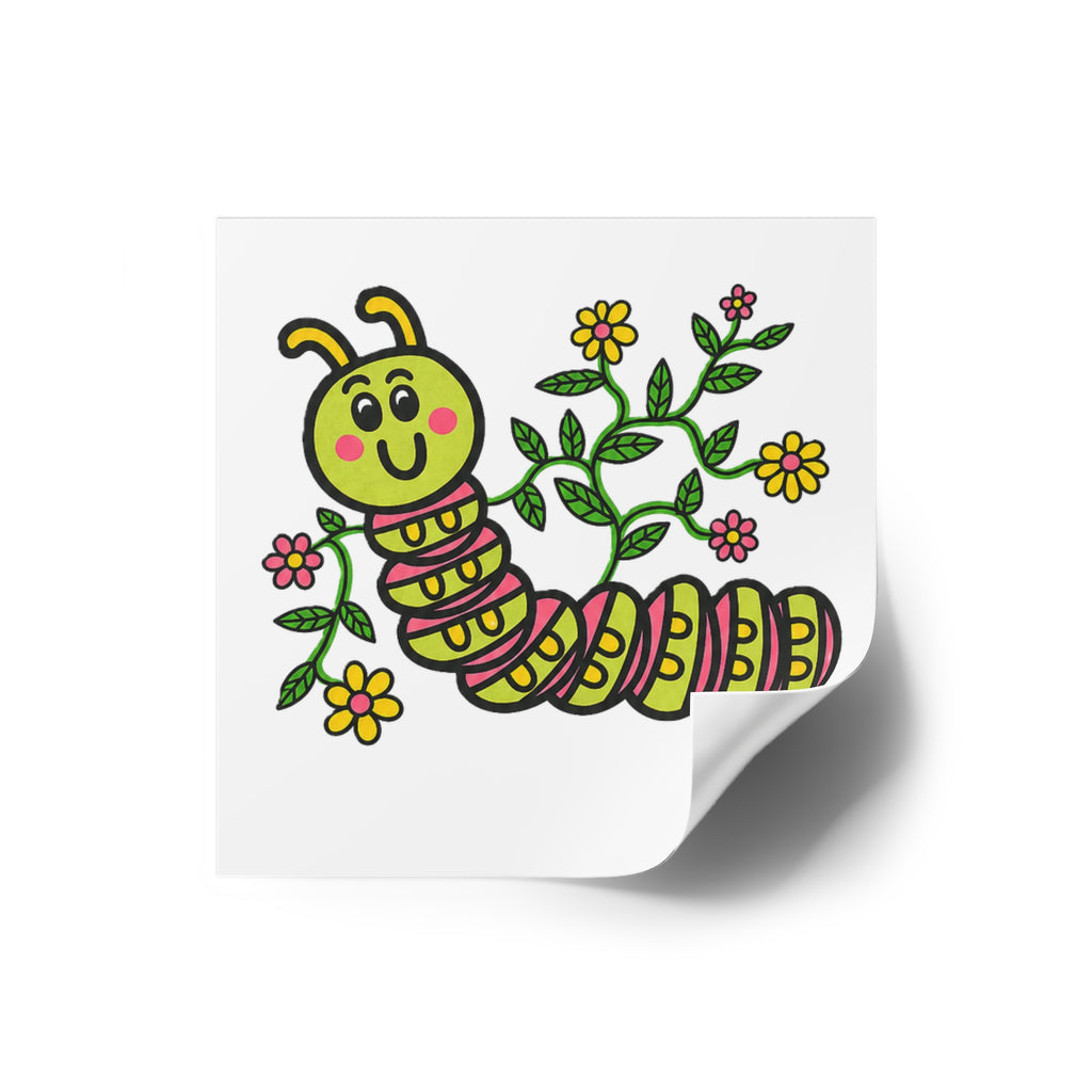 Hand-Drawn Cute Caterpillar with Flowers Sticker