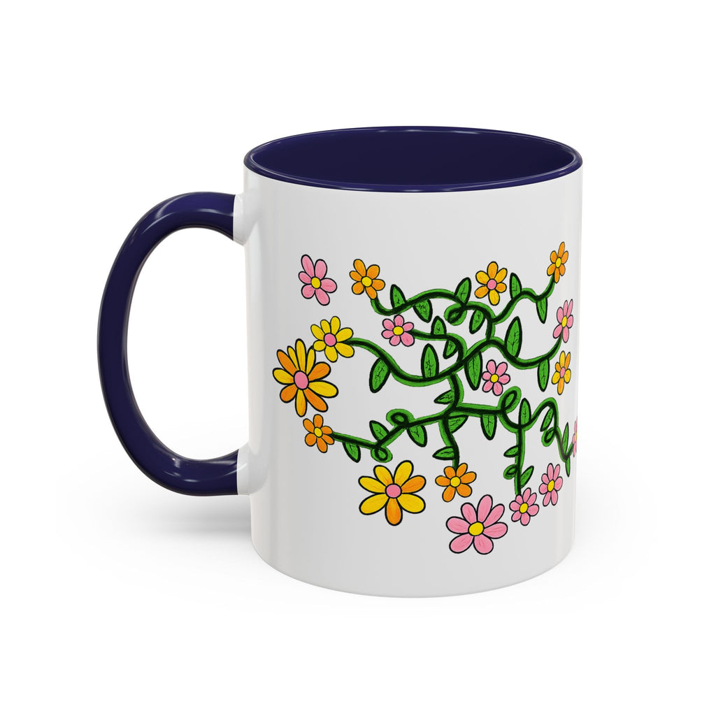 Hand-Drawn Yellow Pink Orange Flower Vine Mug | Accent Coffee Mug