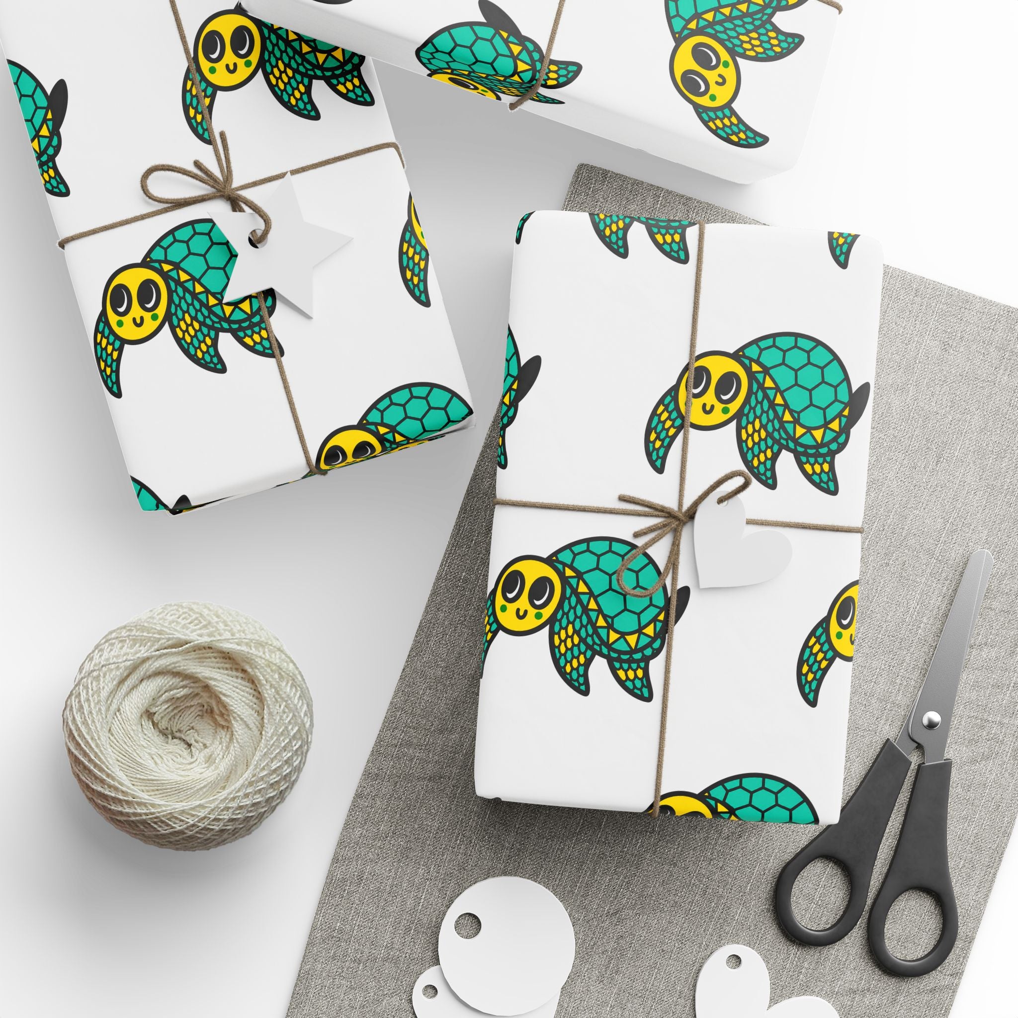 Hand-Drawn Green Turtle Pattern Wrapping Paper | Cute Turtle Repeat Print