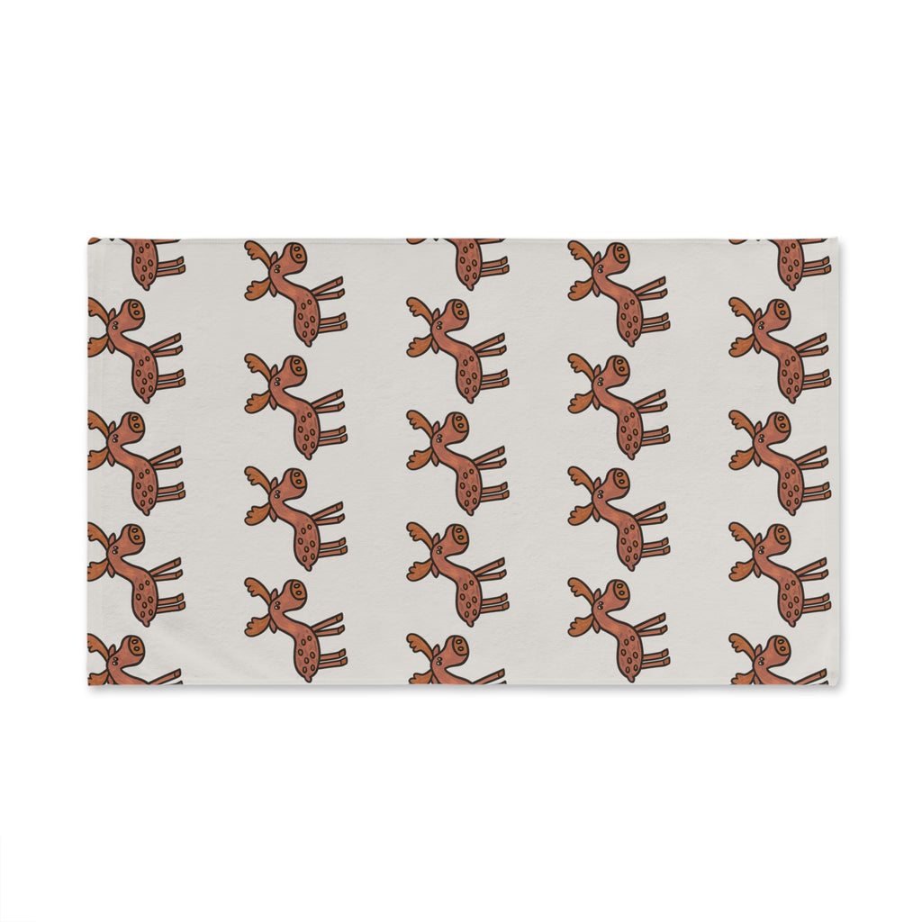 Hand-Drawn Cute Moose Pattern Hand Towel | Woodland Animal Kitchen Towel