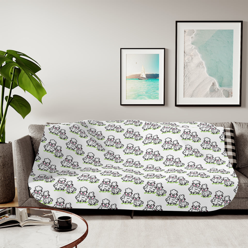 Hand-Drawn Two Lambs Sherpa Blanket | Cute Nursery Animal Throw