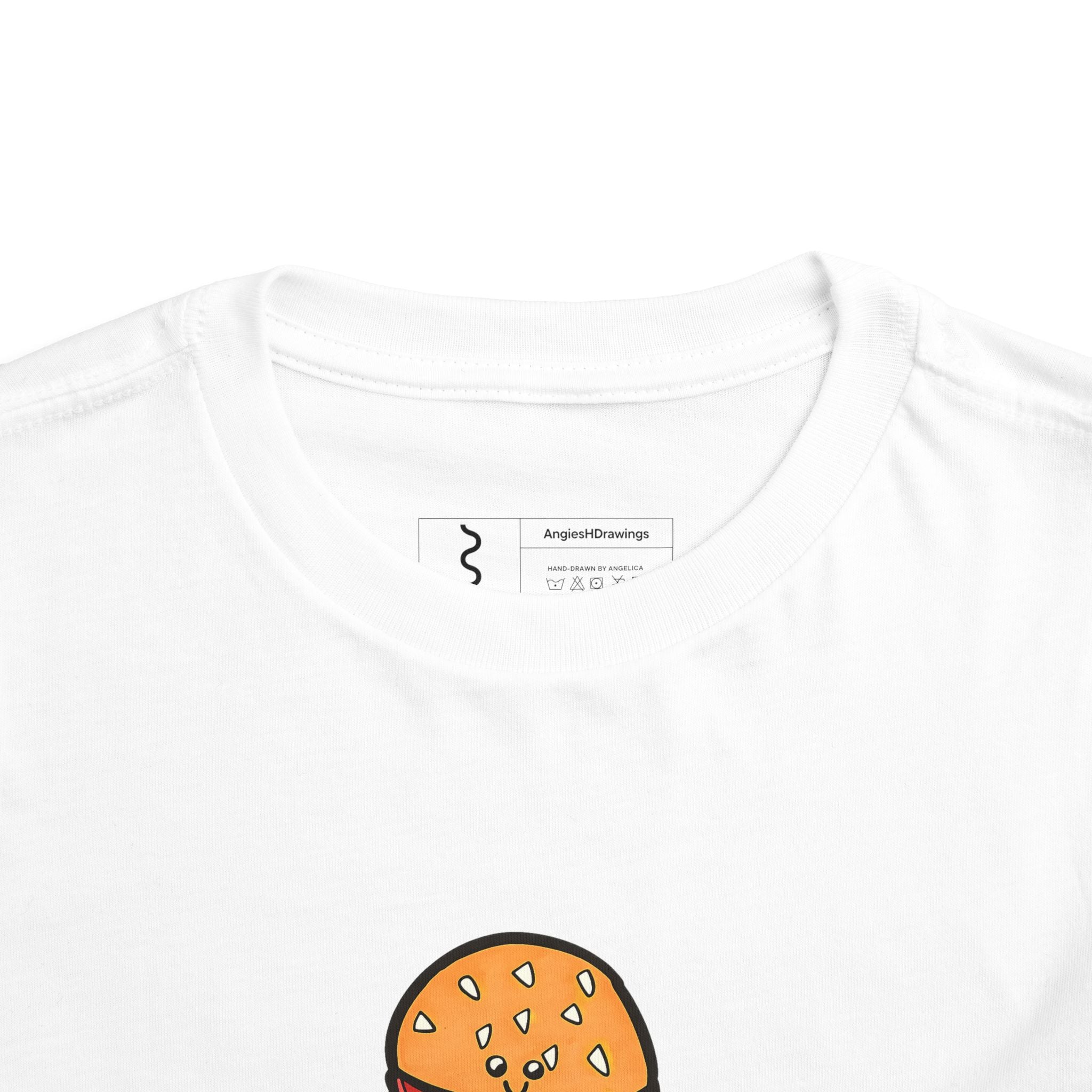 Hand-Drawn Cute Cheeseburger Kids Tee | Cartoon Burger Toddler Short Sleeve Tee