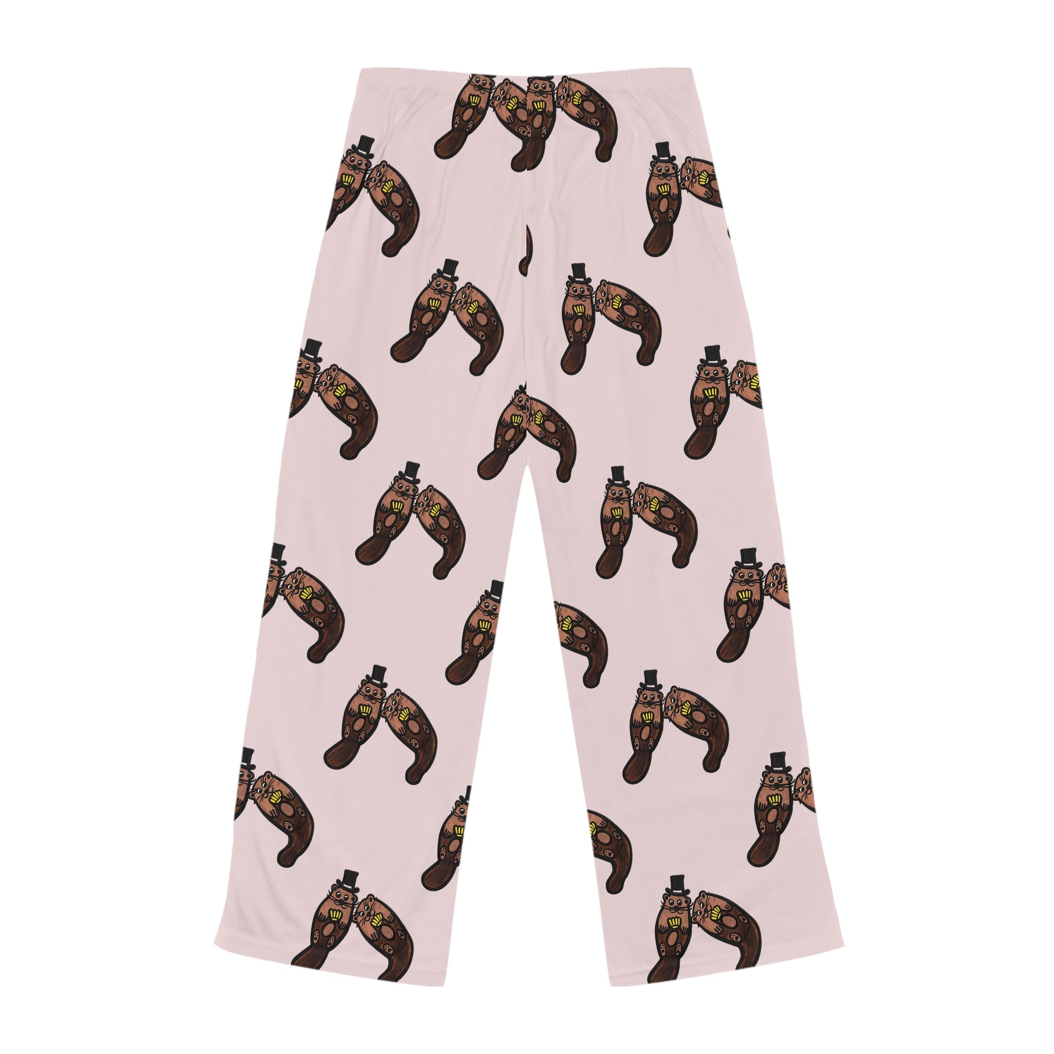 Hand-Drawn Cute Coastal Otter Yellow Seashell Pajama Pants