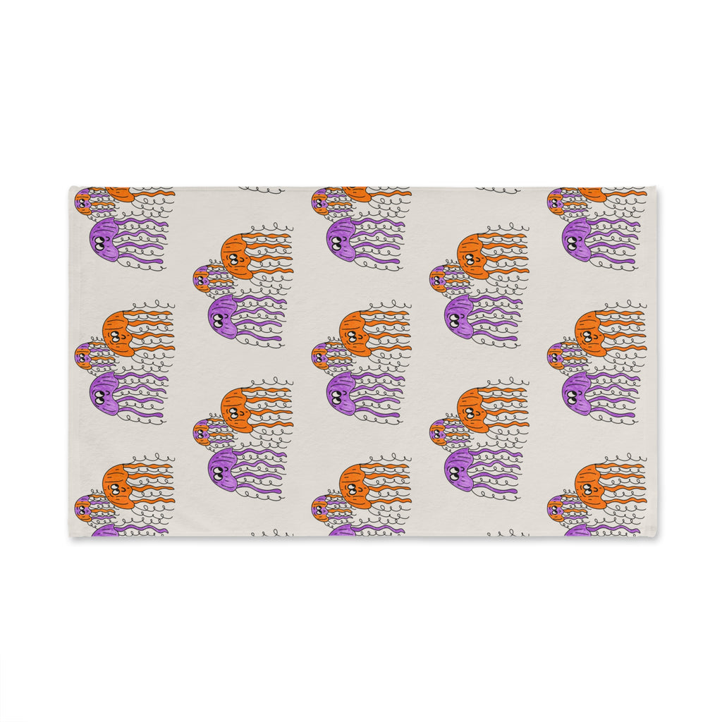 Hand-Drawn Orange Purple Jellyfish Swirls Hand Towel | Nautical Ocean Decor