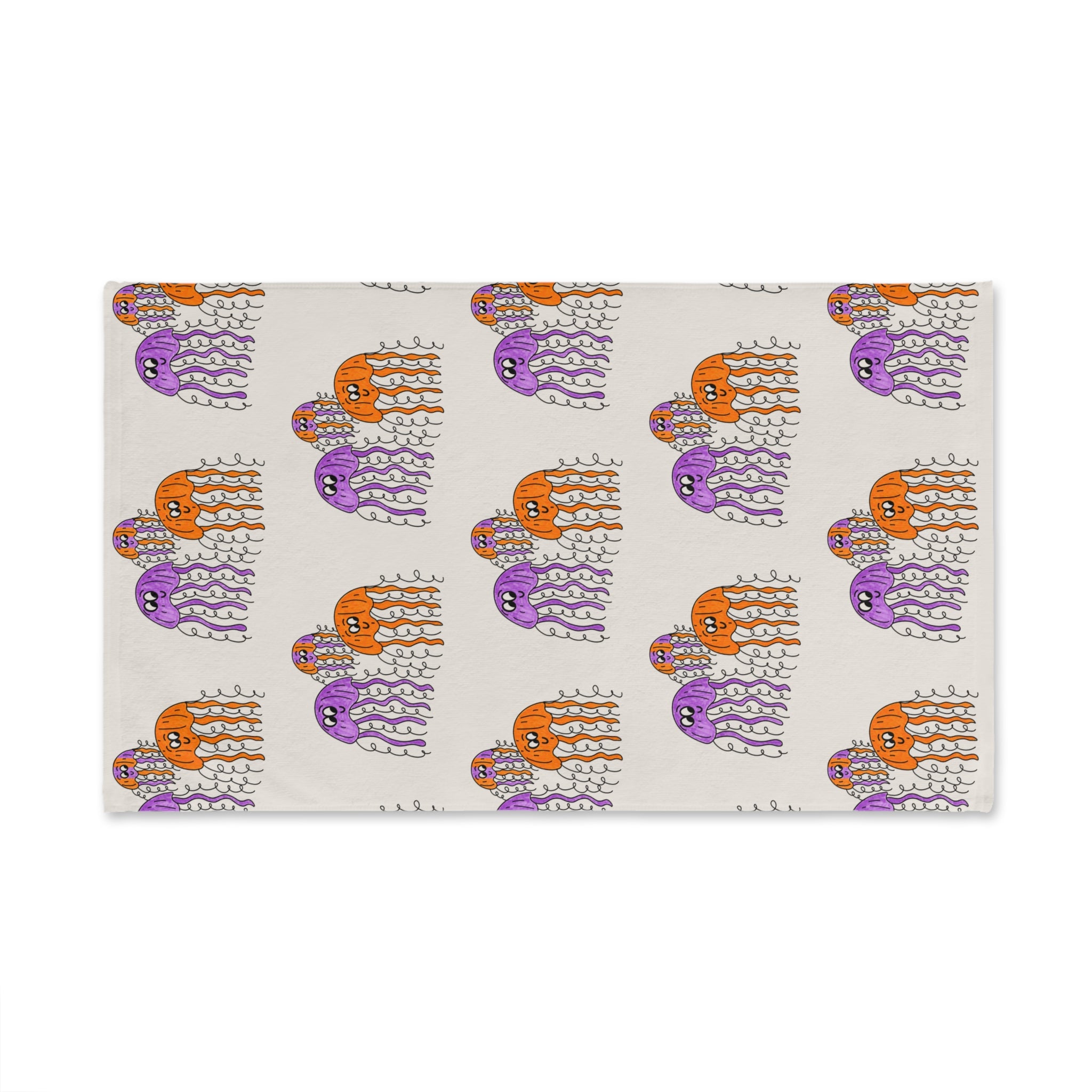 Hand-Drawn Orange Purple Jellyfish Swirls Hand Towel | Nautical Ocean Decor