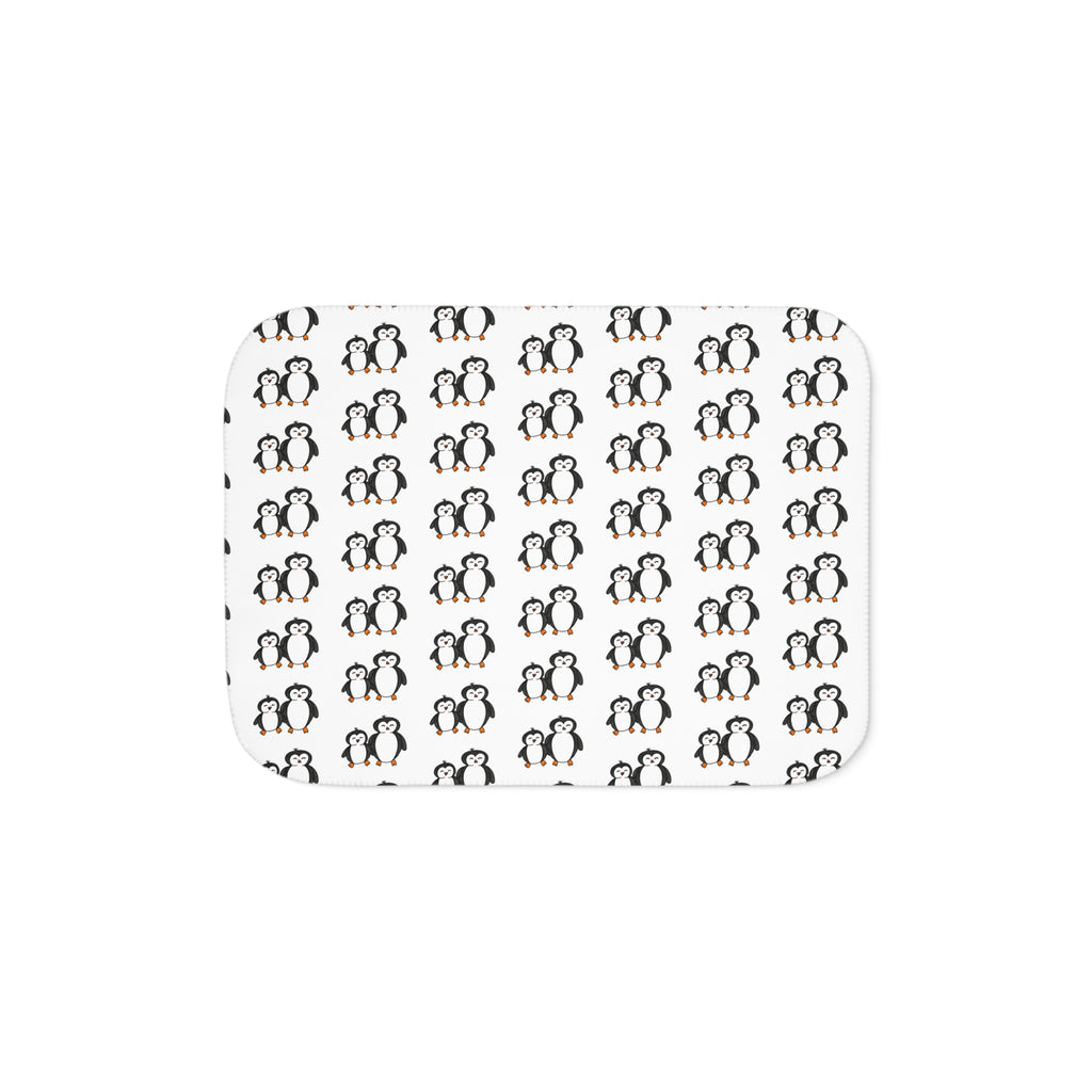 Hand-Drawn Penguin Pattern Sherpa Blanket | Cute Winter Animal Print