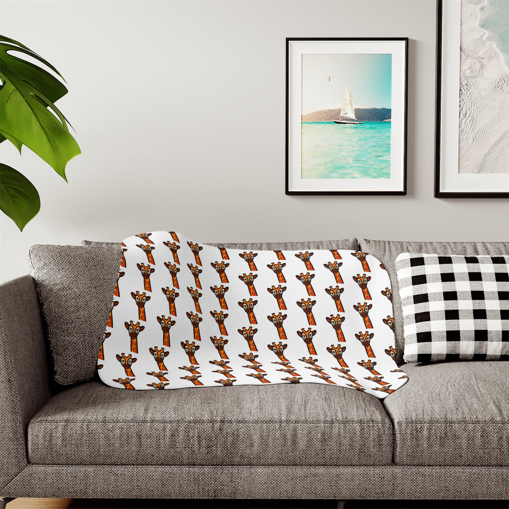 Hand-Drawn Cute Giraffe Pattern Sherpa Blanket | Repeating Animal Print Cozy Throw
