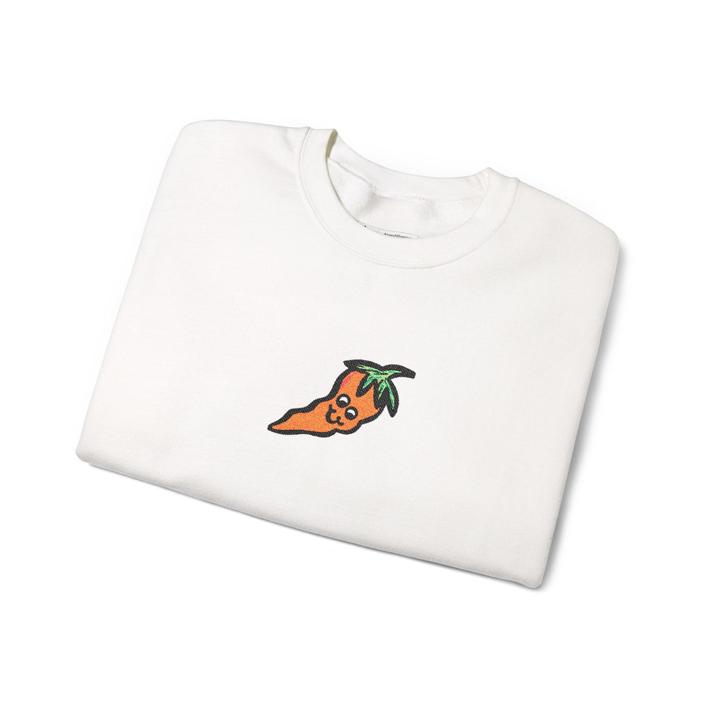 Hand-Drawn Cute Chili Pepper Sweatshirt | Small Embroidered Hot Veggie Graphic