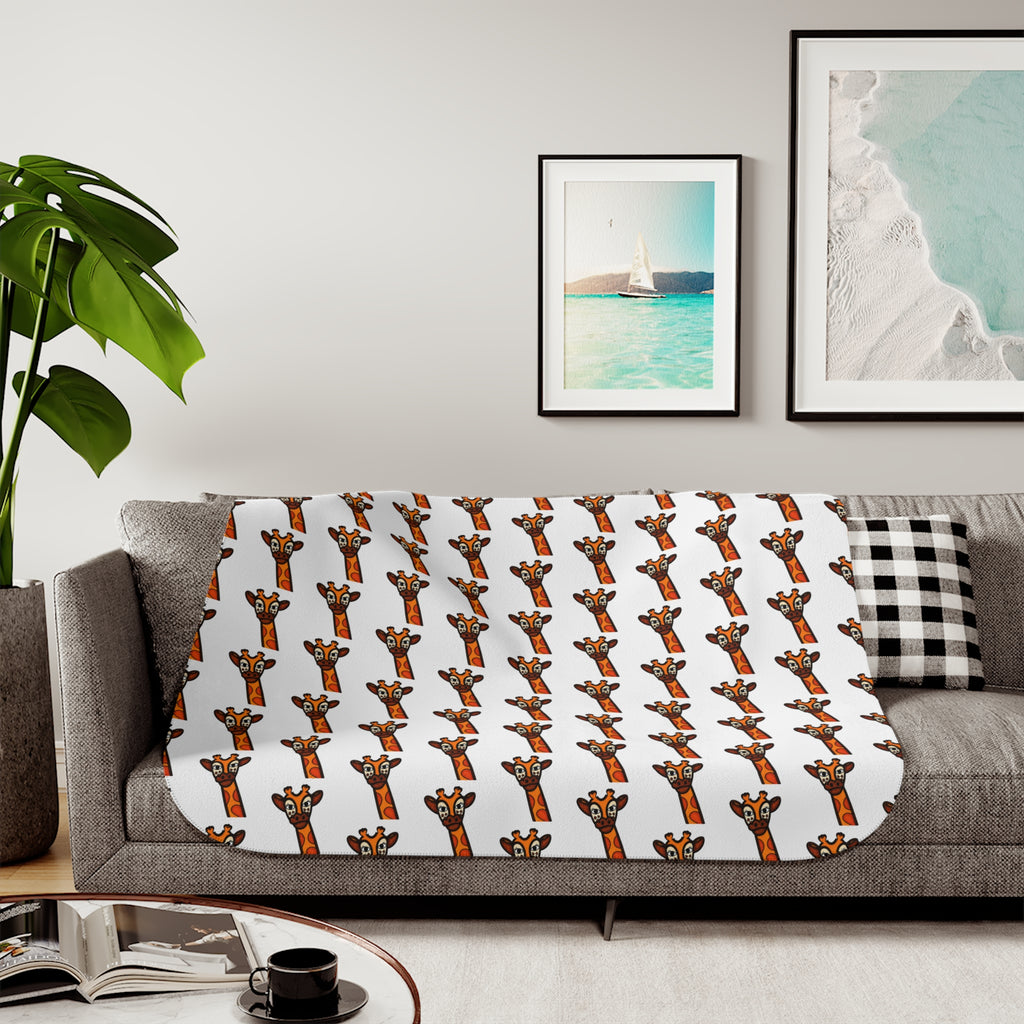 Hand-Drawn Cute Giraffe Pattern Sherpa Blanket | Repeating Animal Print Cozy Throw