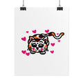 Hand-Drawn Cute Calico Cat with Pink Hearts Poster | Rolled Poster