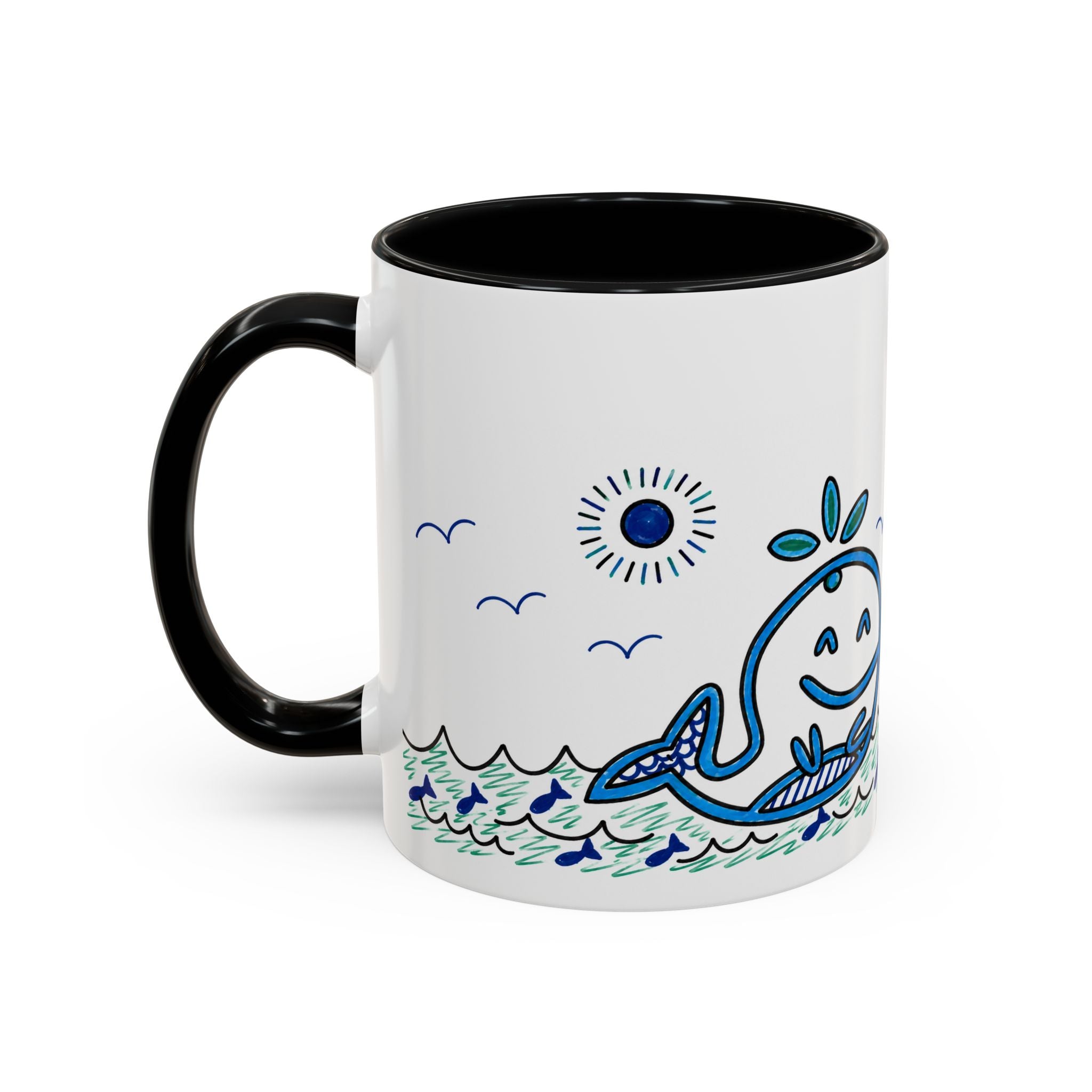 Hand-Drawn Smiling Whale Ocean Mug | Accent Coffee Mug 11oz 15oz