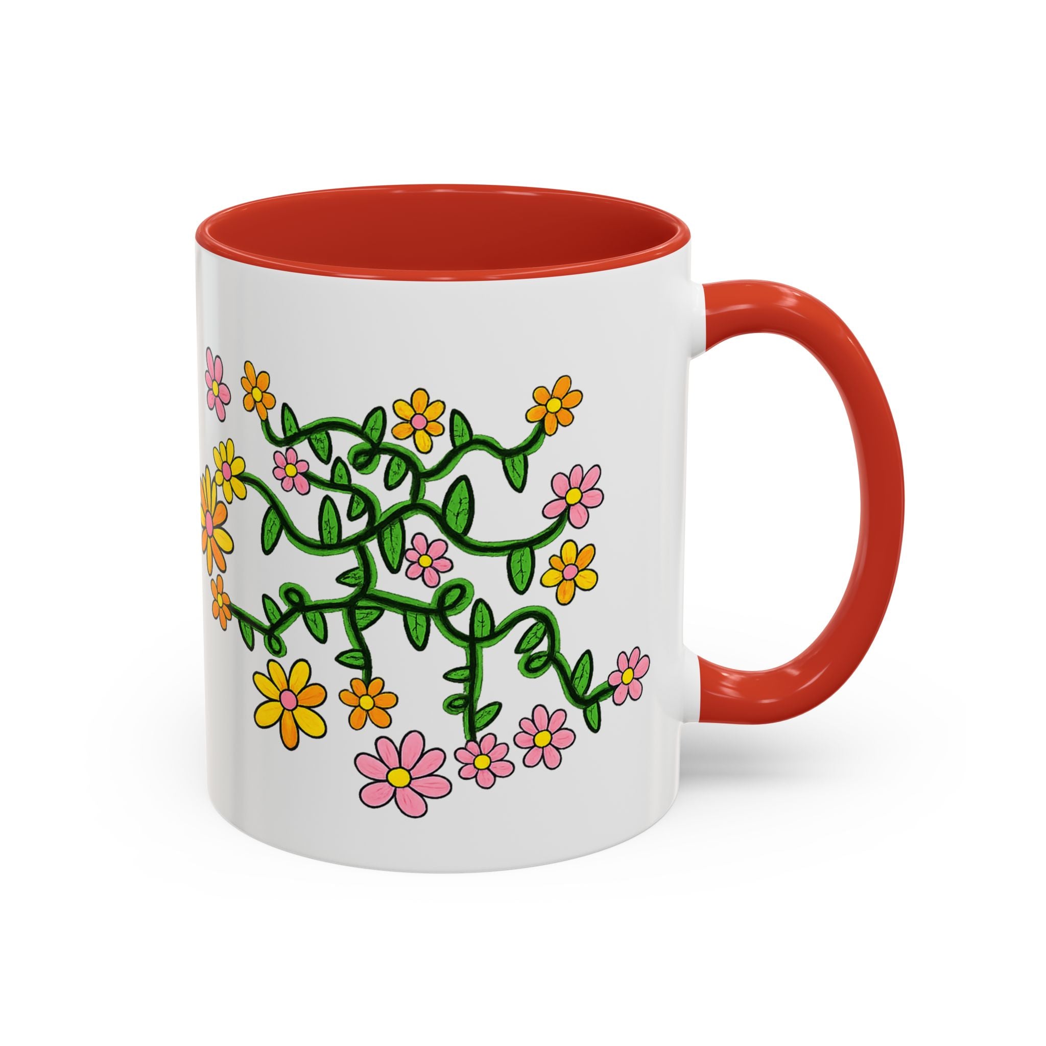 Hand-Drawn Yellow Pink Orange Flower Vine Mug | Accent Coffee Mug
