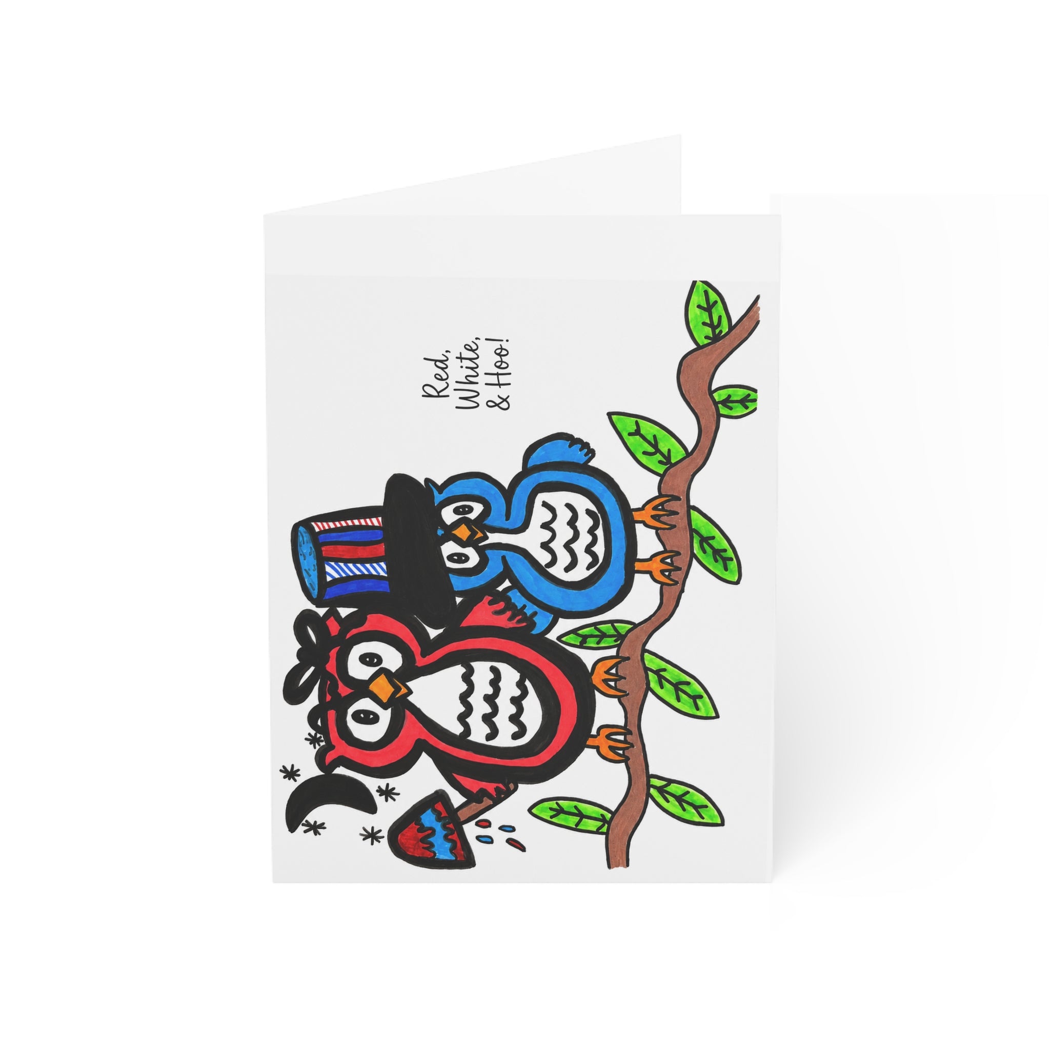 Cute Patriotic Owl Card, Hand Drawn Fourth of July Greeting Card, Whimsical Americana Owl Card, Red White Blue Card