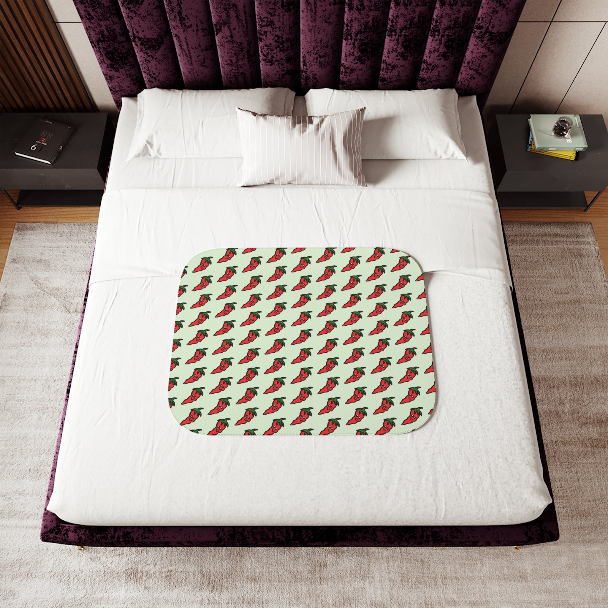 Hand-Drawn Cute Chili Pepper Pattern Sherpa Blanket | Repeating Whimsical Pepper Design