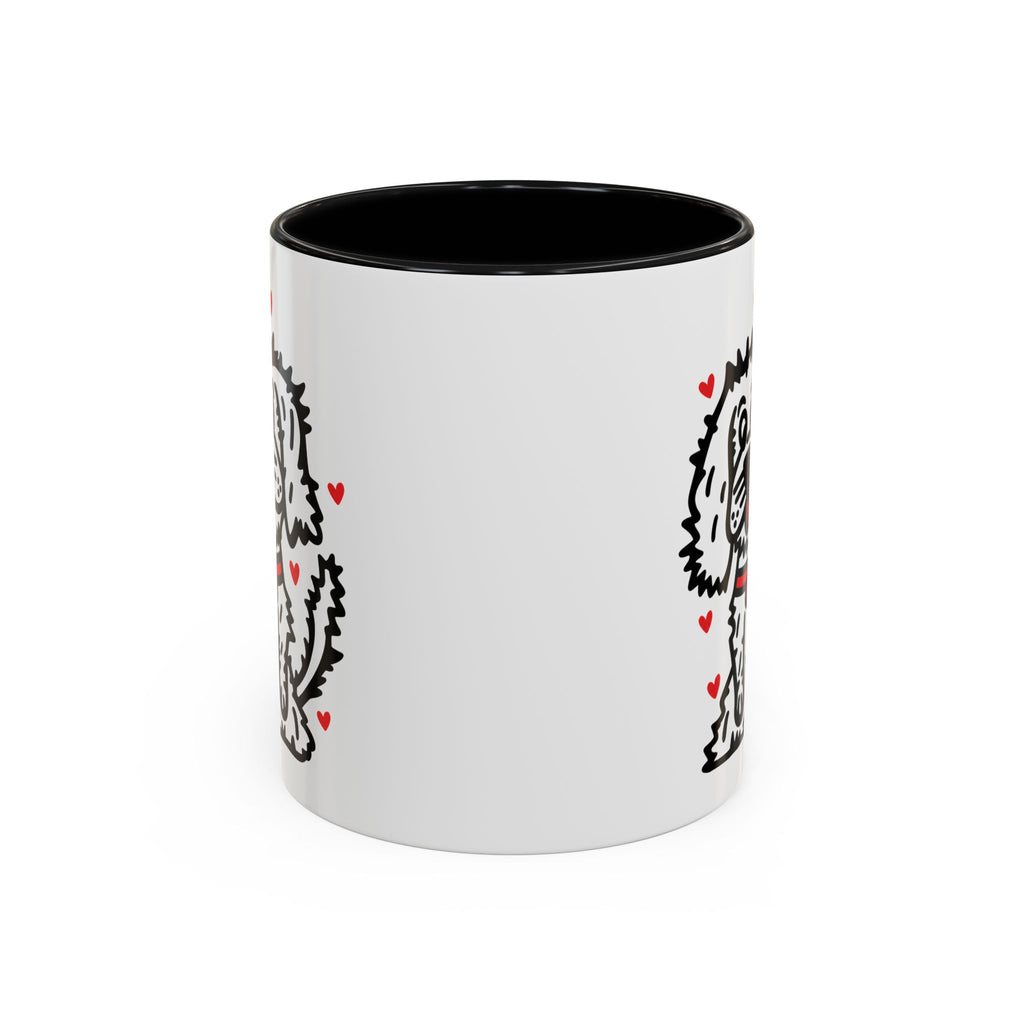 Hand-Drawn Fluffy Dog Red Collar Accent Coffee Mug | White Dog Illustration
