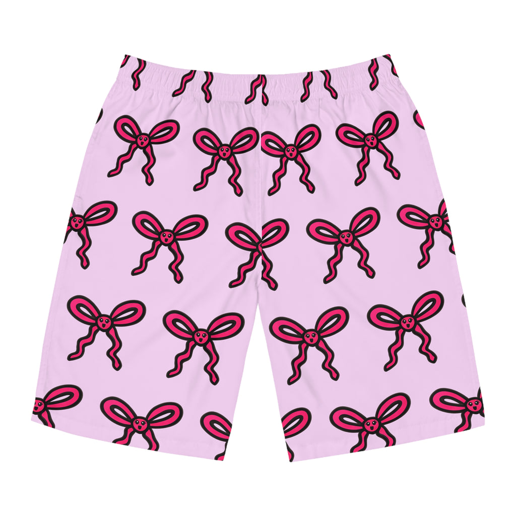 Hand-Drawn Pink Bow Pattern Board Shorts | All Over Print