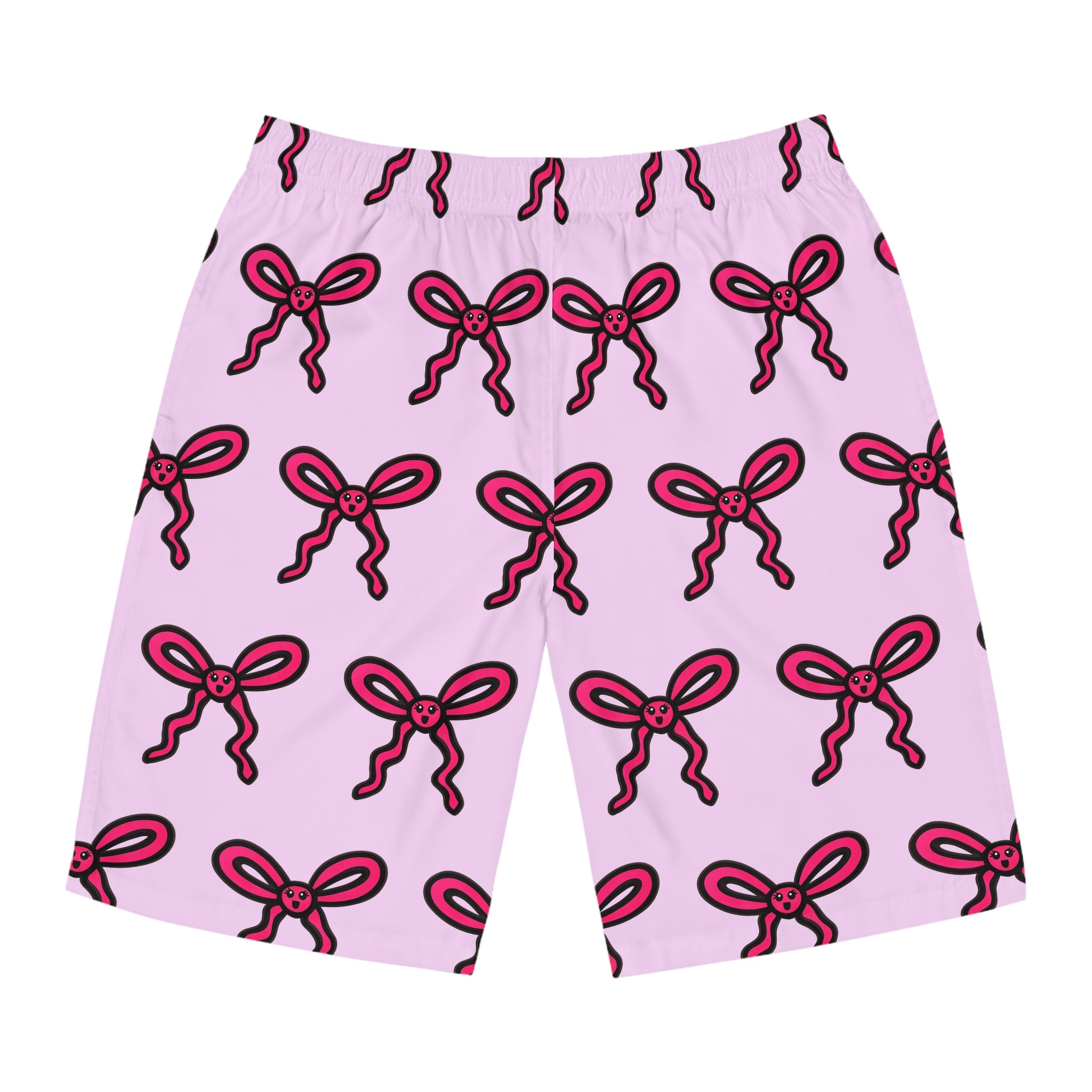 Hand-Drawn Pink Bow Pattern Board Shorts | All Over Print