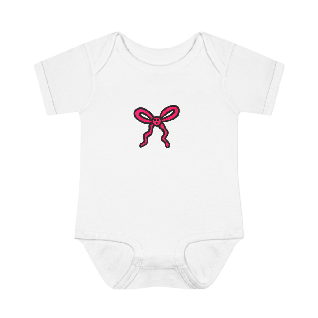 Hand-Drawn Pink Bow Infant Bodysuit | Baby Onesie with Ribbon Graphic