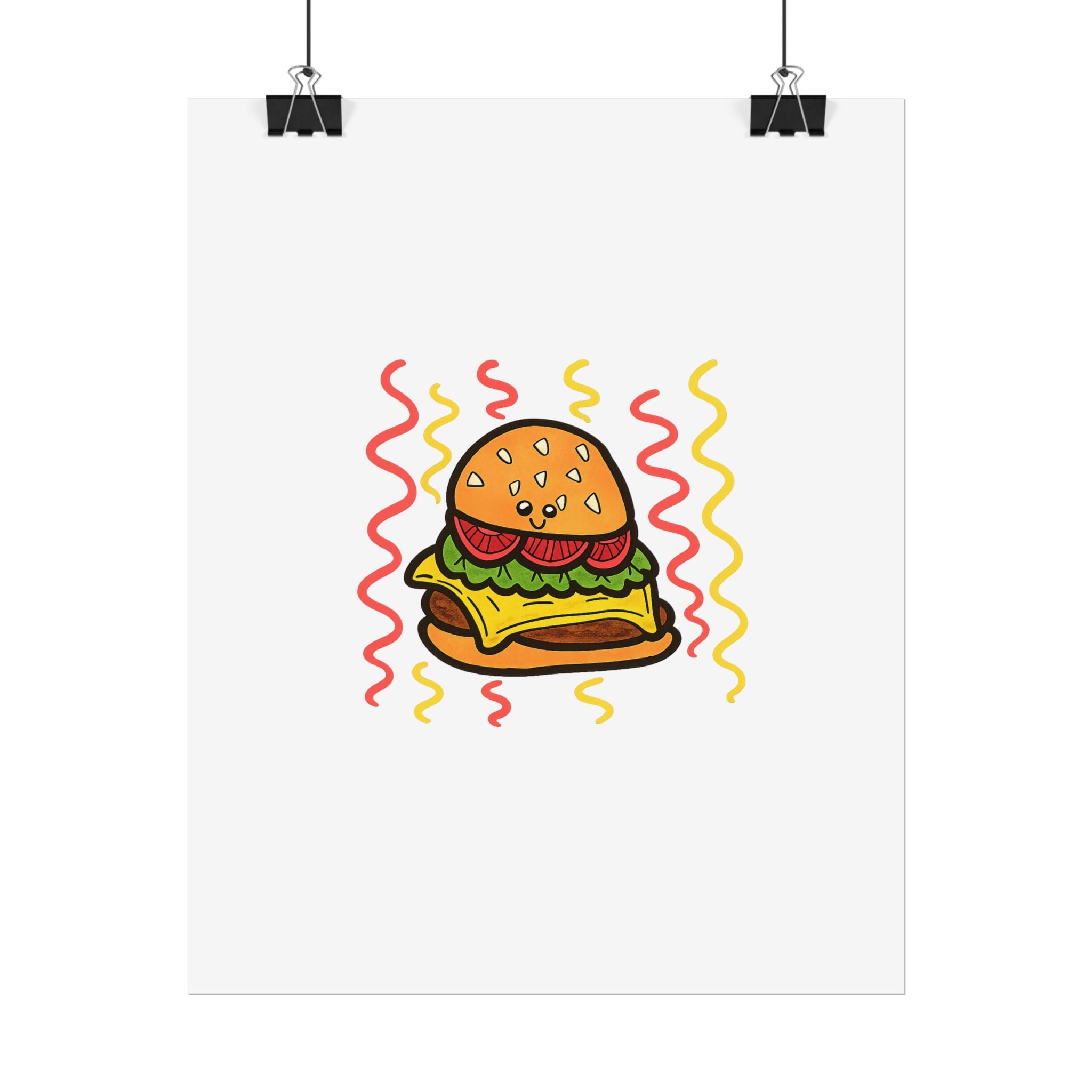 Hand-Drawn Cheeseburger Illustration Poster | Rolled Posters, Cute Food Art