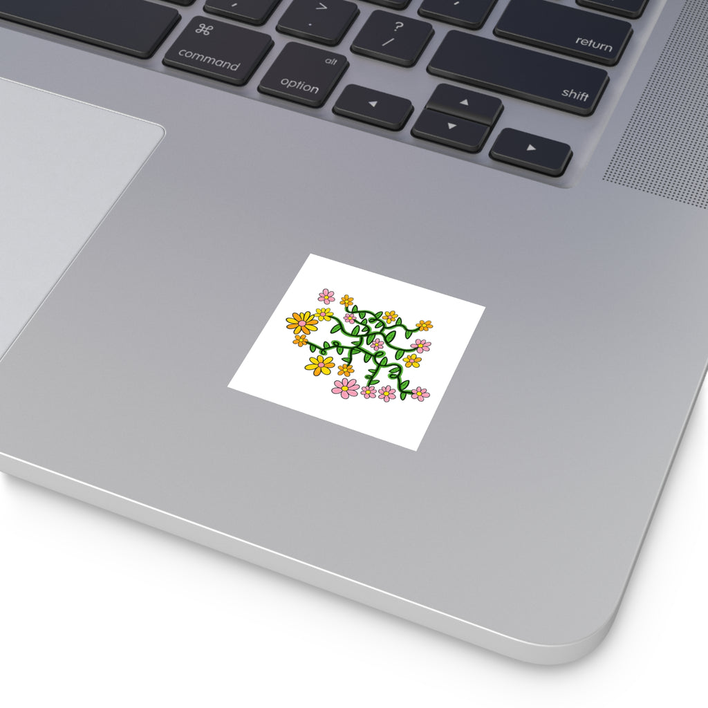 Hand-Drawn Daisy Vine Flowers Square Sticker | Indoor Outdoor Floral Sticker