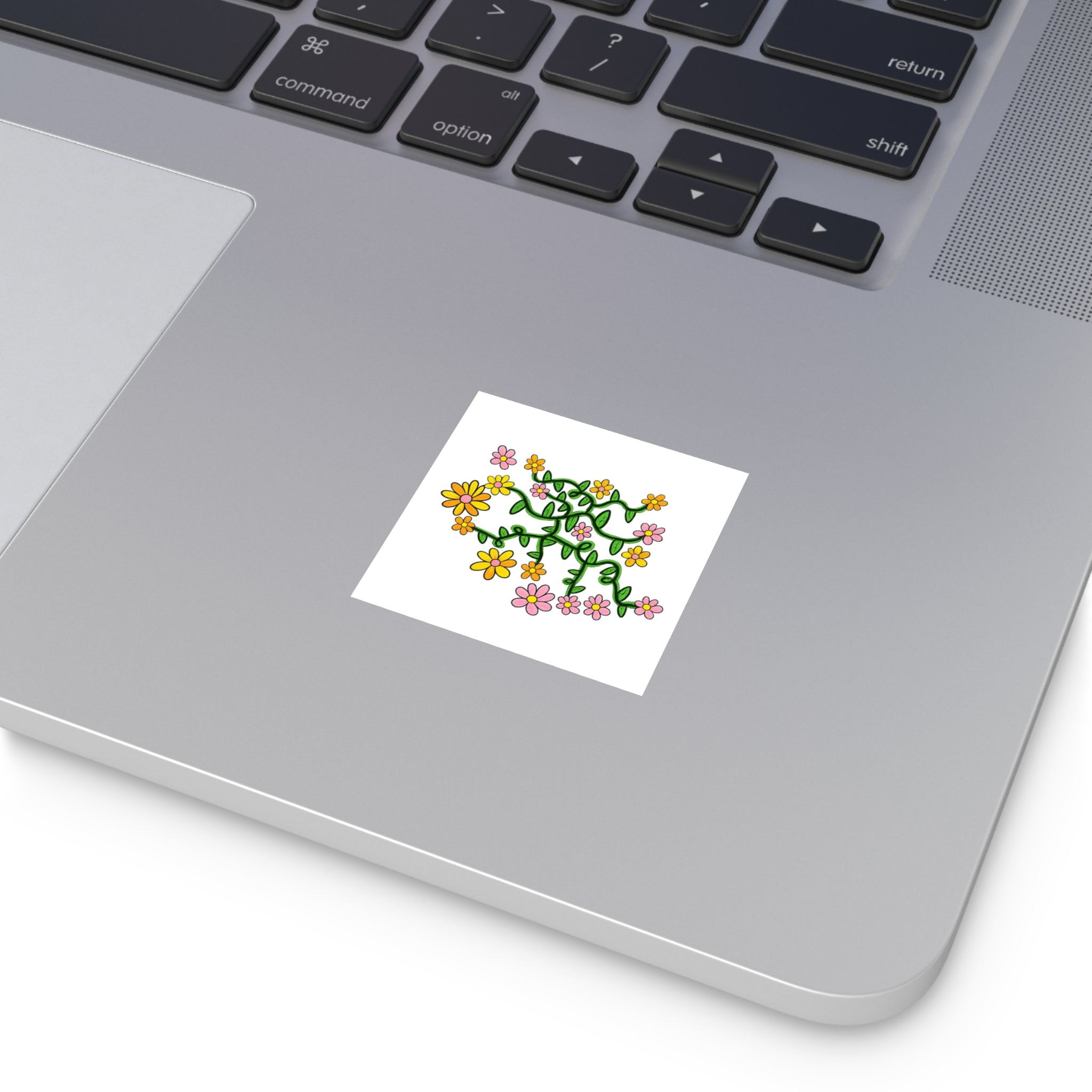 Hand-Drawn Daisy Vine Flowers Square Sticker | Indoor Outdoor Floral Sticker