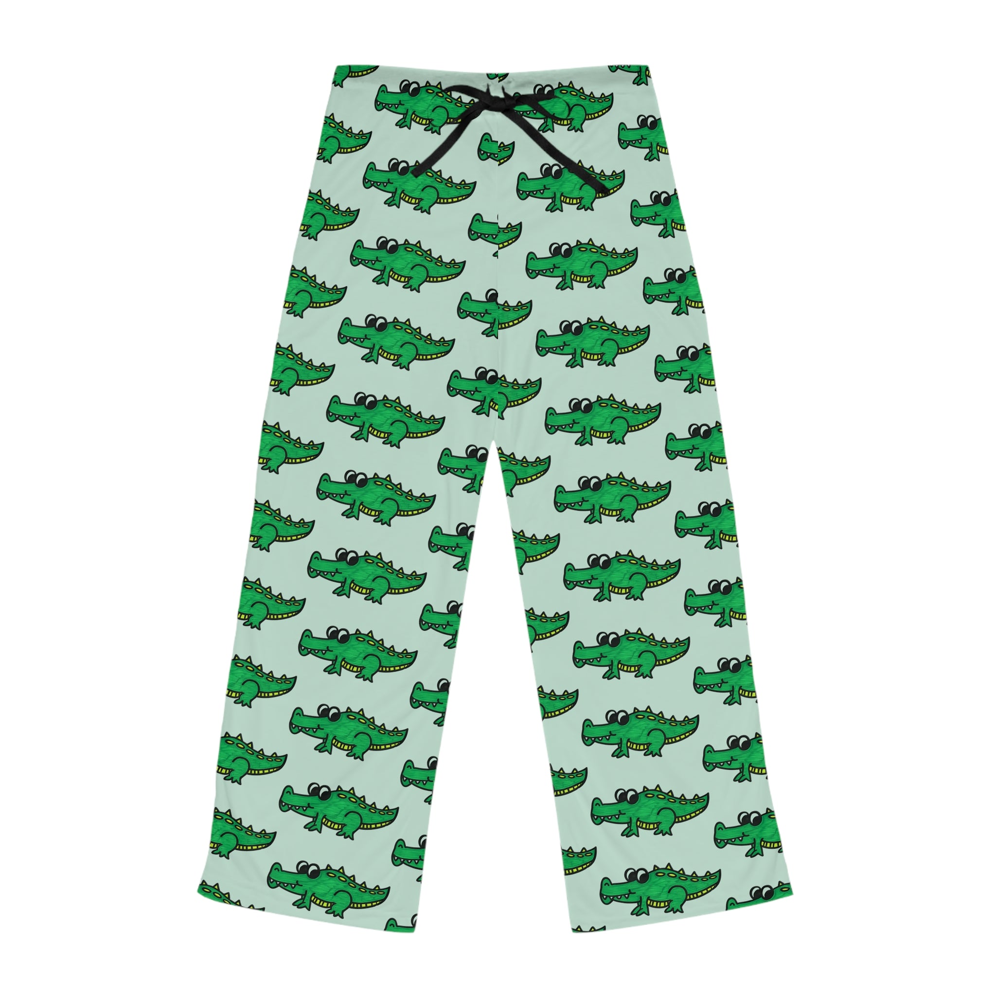 Hand-Drawn Green Cartoon Alligator Pajama Pants | Cute Repeating Gator Pattern