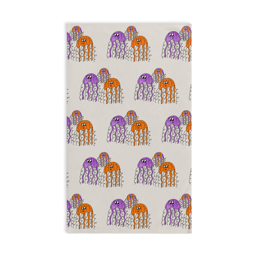Hand-Drawn Orange Purple Jellyfish Swirls Hand Towel | Nautical Ocean Decor