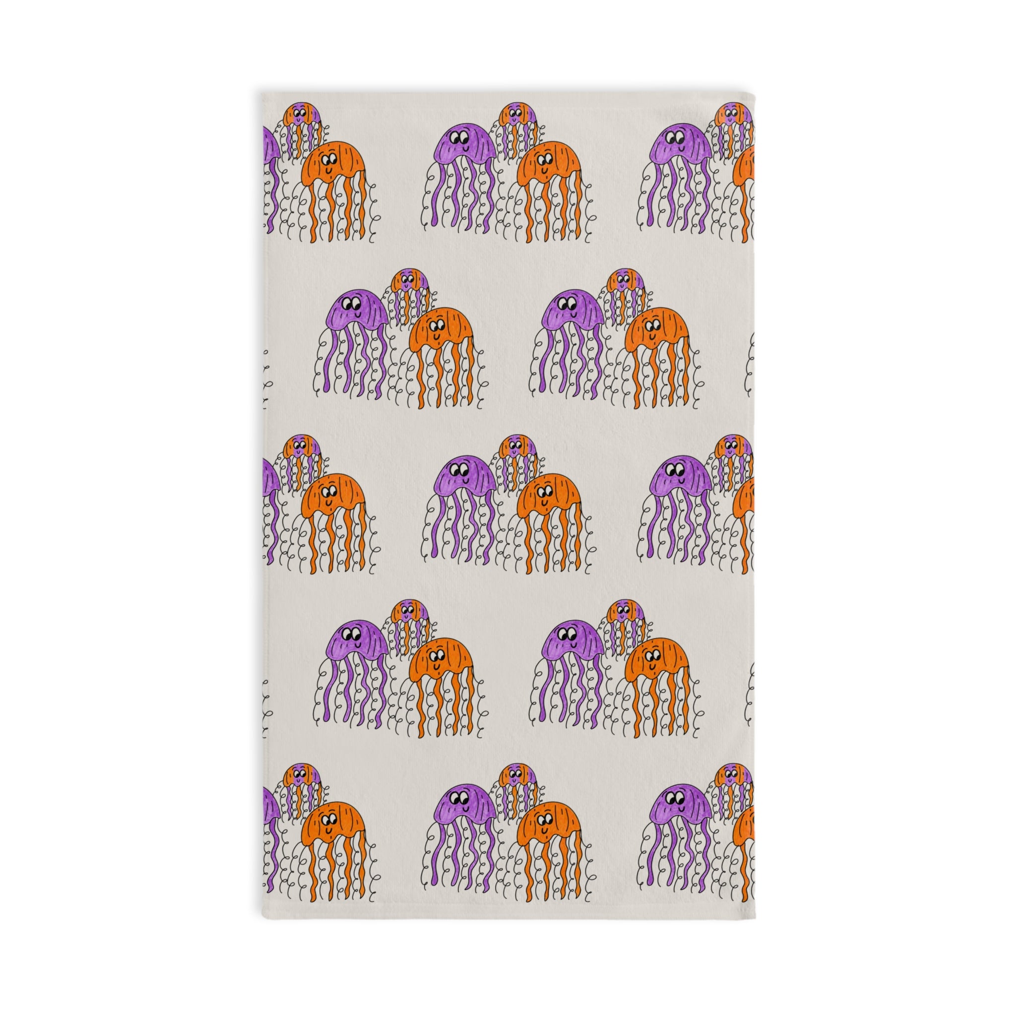 Hand-Drawn Orange Purple Jellyfish Swirls Hand Towel | Nautical Ocean Decor