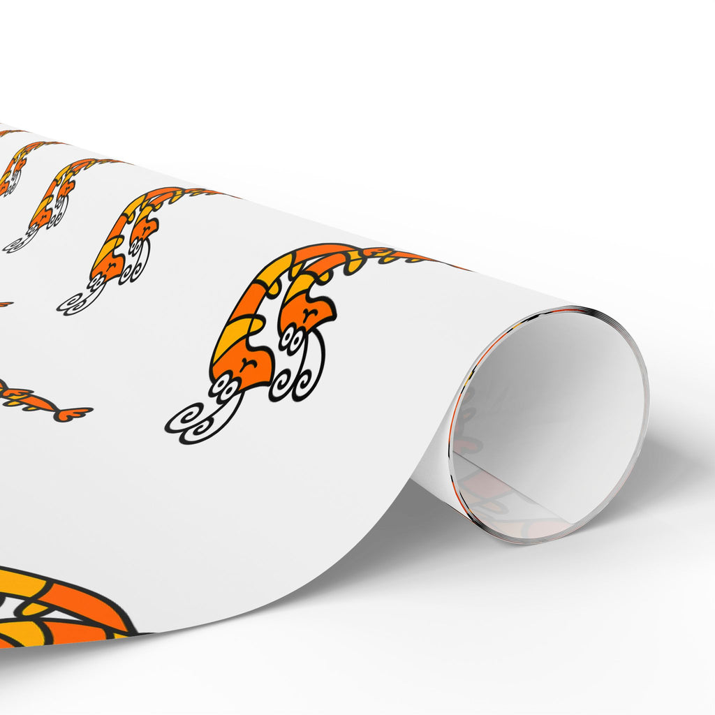 Hand-Drawn Orange Shrimp Ocean Pattern Wrapping Paper | Repeating Coastal Shrimp Illustration
