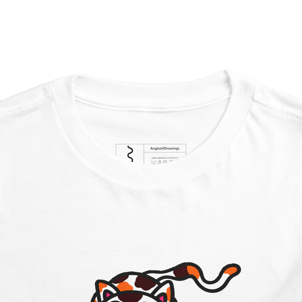 Hand-Drawn Cute Calico Kitten Toddler Tee | Playful Cat Illustration
