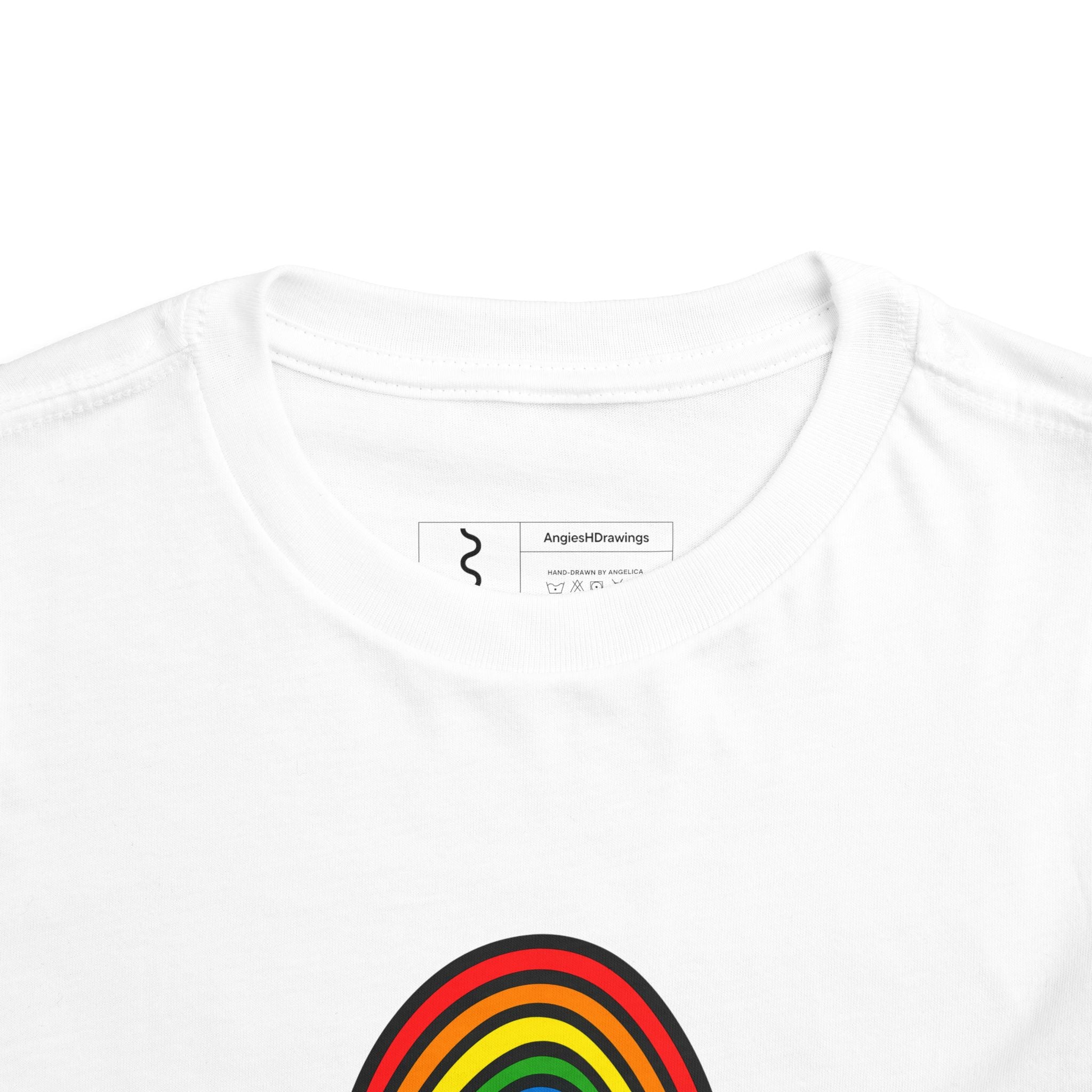 Hand-Drawn Smiling Rainbow with Clouds Tee | Kids Rainbow Shirt