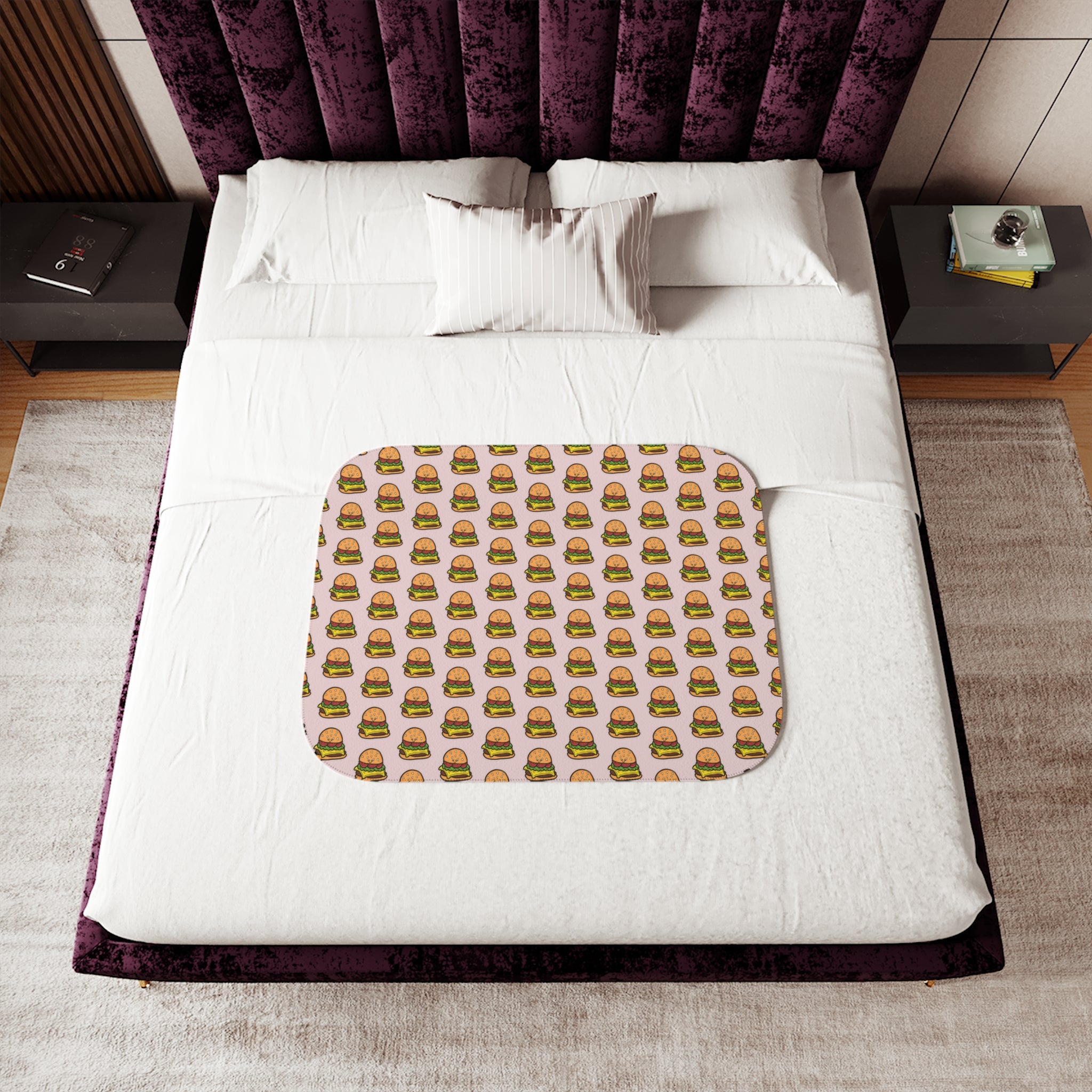 Hand-Drawn Cheeseburger Pattern Sherpa Blanket | Repeating Cute Burger Print