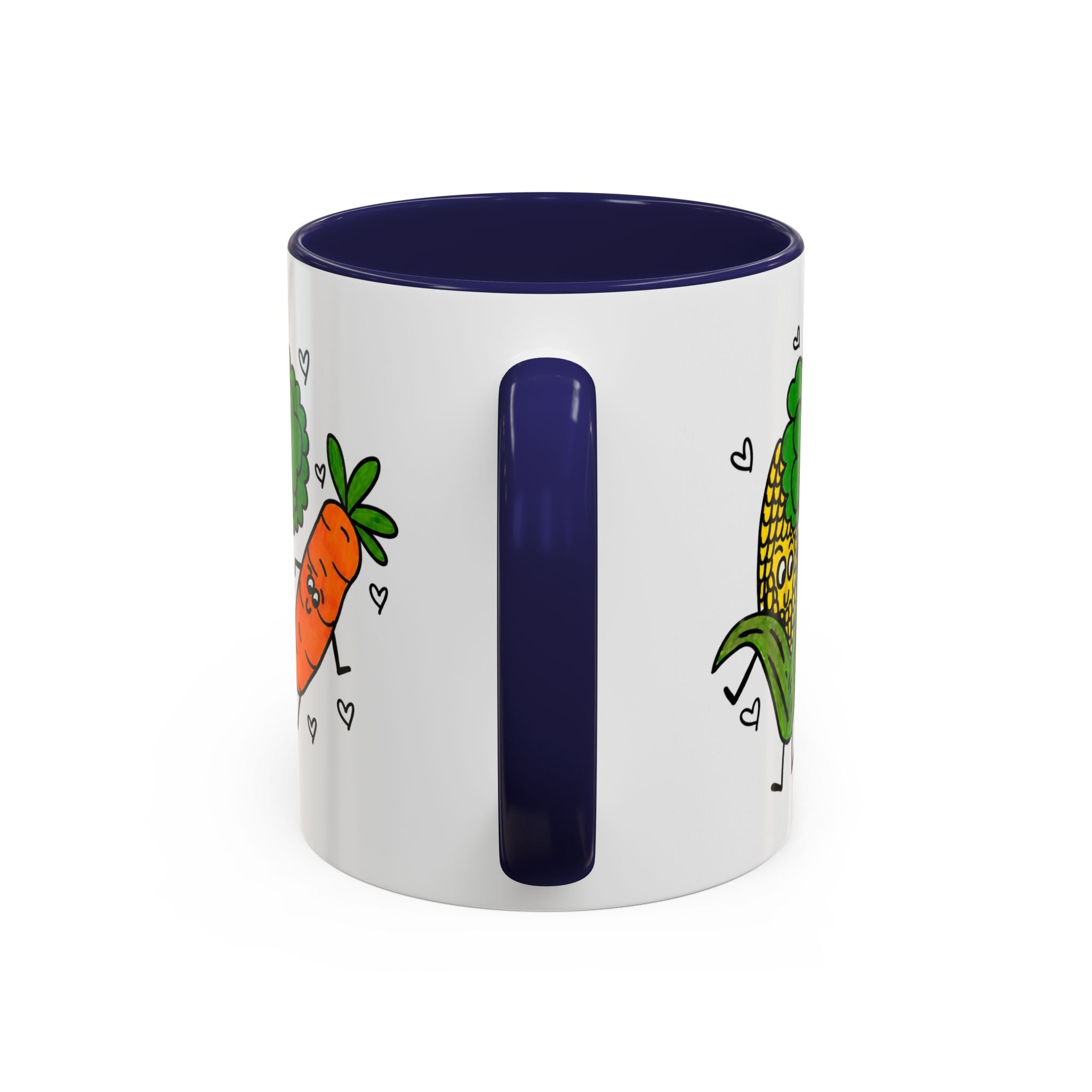 Hand-Drawn Dancing Veggies Carrot Broccoli Corn Mug | Accent Coffee Mug
