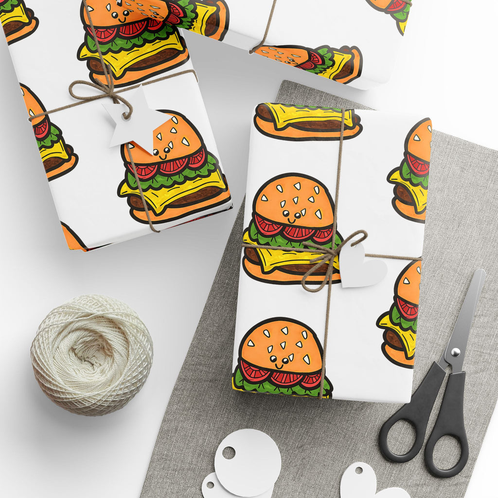 Hand-Drawn Cartoon Cheeseburger Pattern Wrapping Paper | Food Novelty Gift Wrap