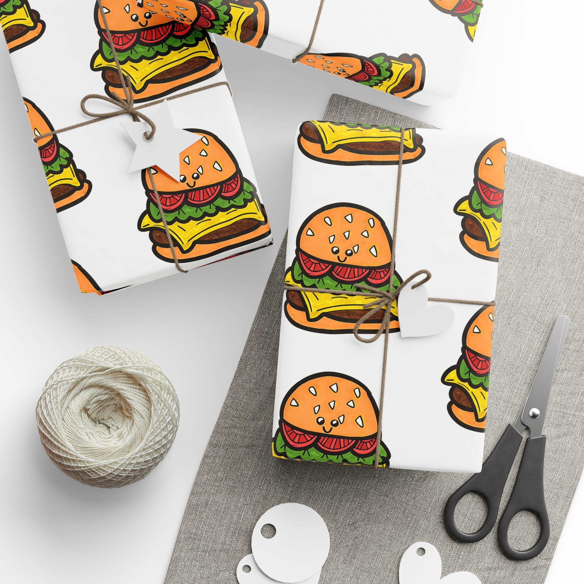 Hand-Drawn Cartoon Cheeseburger Pattern Wrapping Paper | Food Novelty Gift Wrap