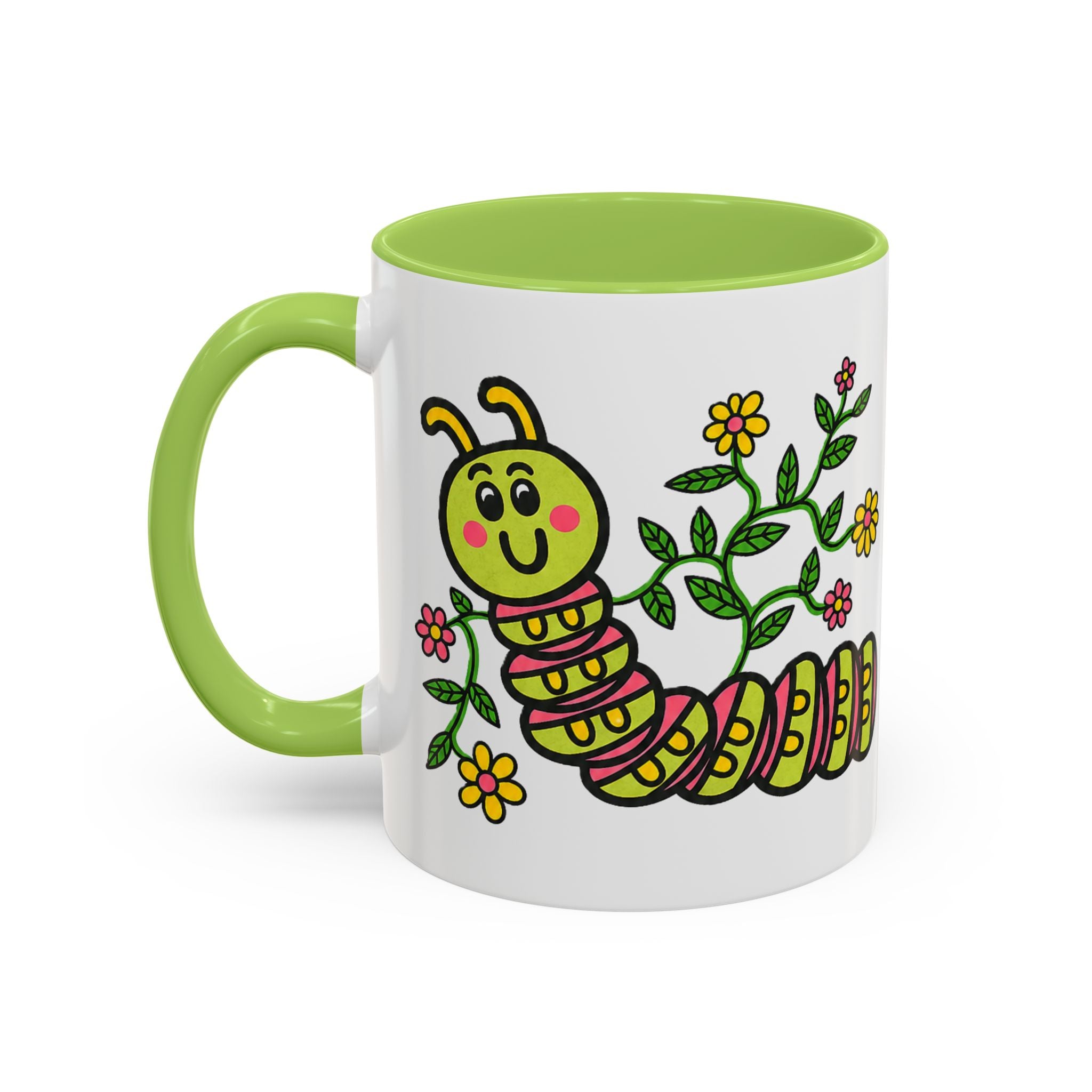 Hand-Drawn Cute Caterpillar Floral Illustration Coffee Mug | Accent Mug