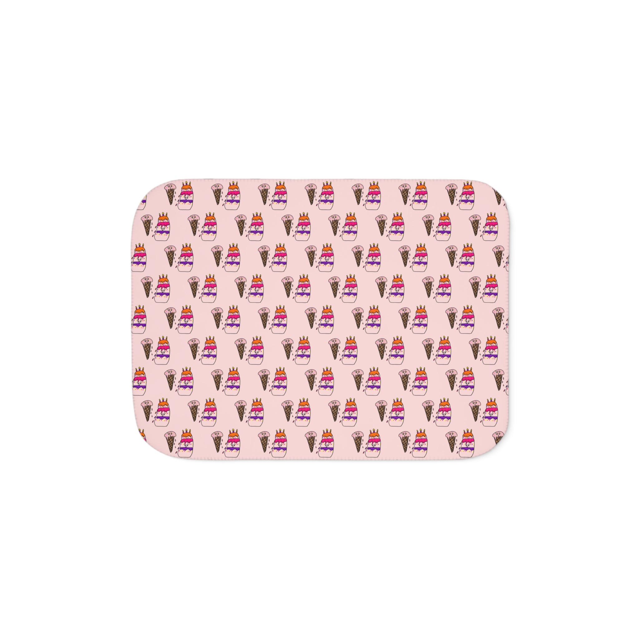 Hand-Drawn Pink Ice Cream Cone and Cake Pattern Sherpa Blanket | Cute Dessert Print