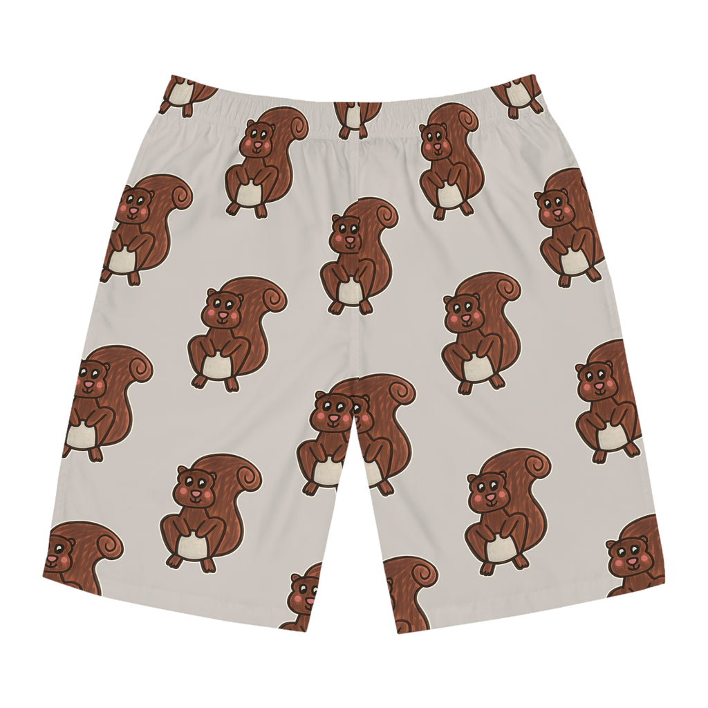 Hand-Drawn Cute Squirrel Pattern Board Shorts | All-Over Print