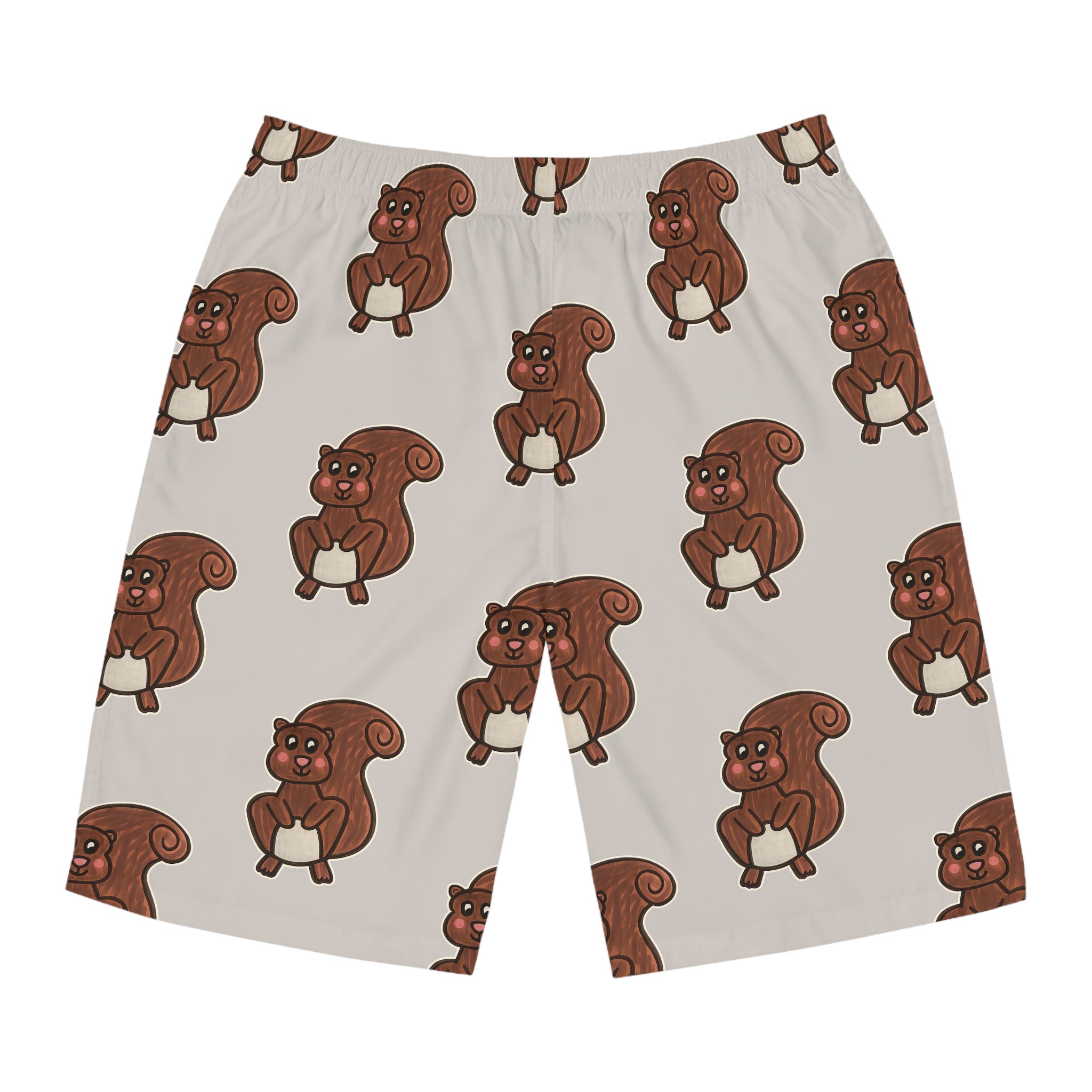 Hand-Drawn Cute Squirrel Pattern Board Shorts | All-Over Print